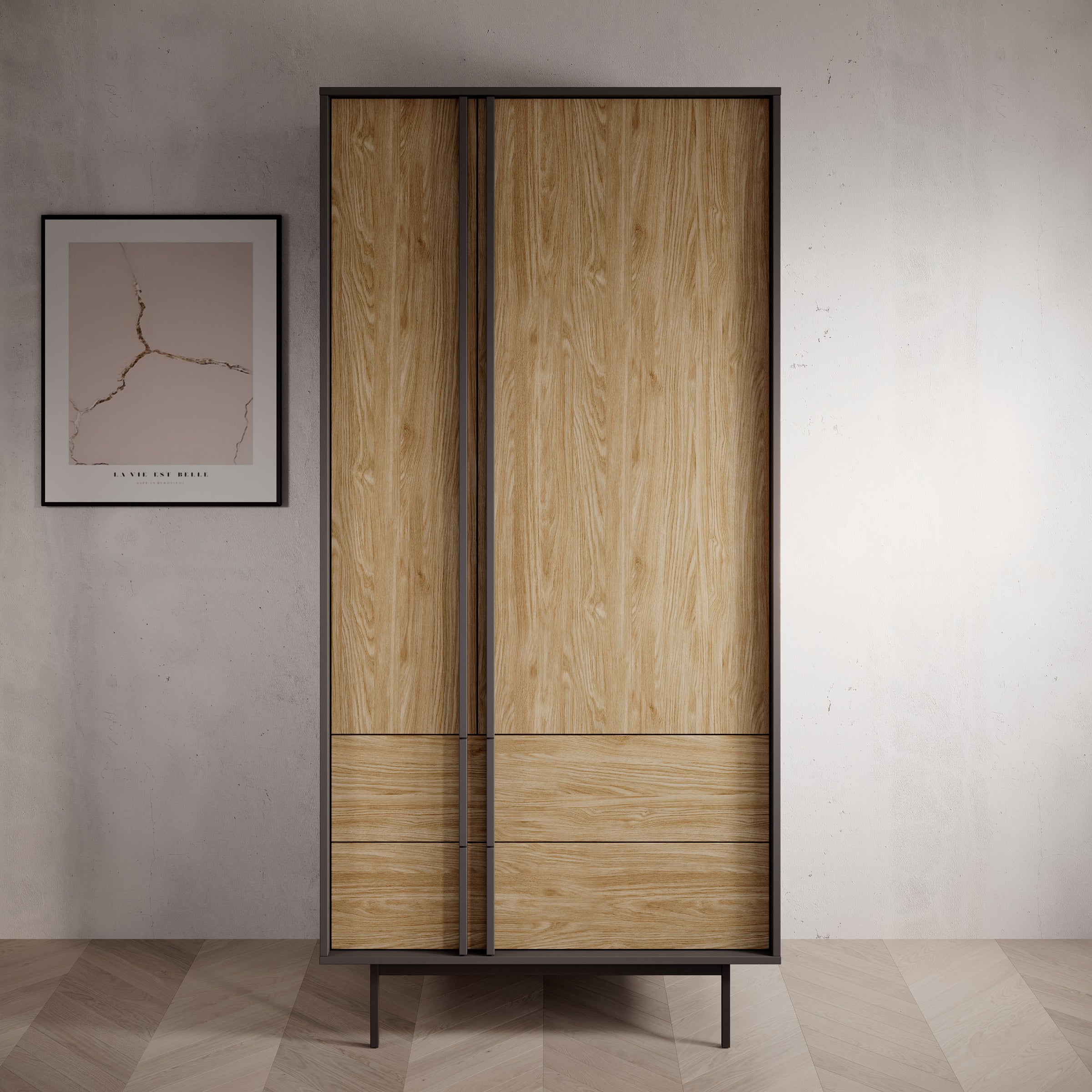 Antigo - Kledingkast 2 deurs - Eiken/Antraciet - 93x60x195 cm