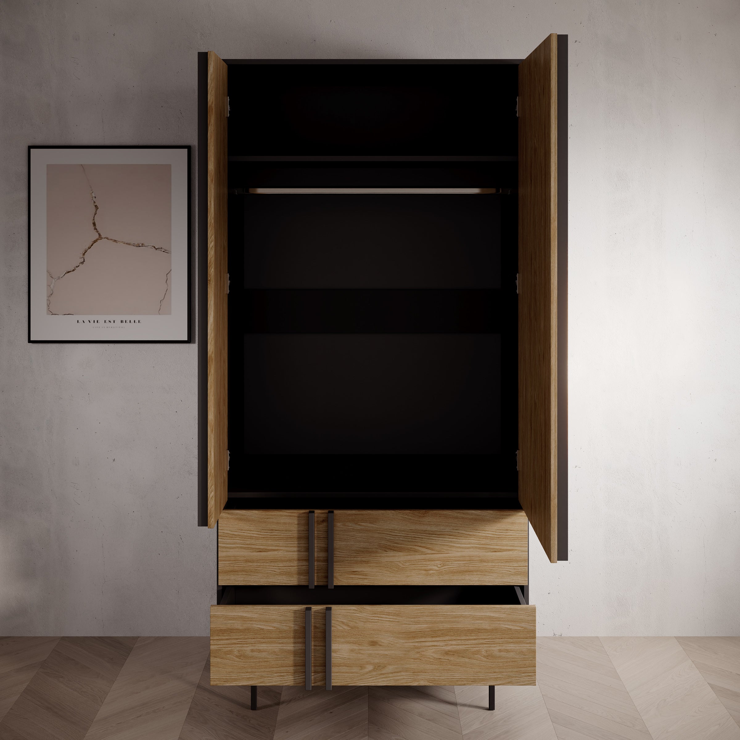 Antigo - Kledingkast 2 deurs - Eiken/Antraciet - 93x60x195 cm