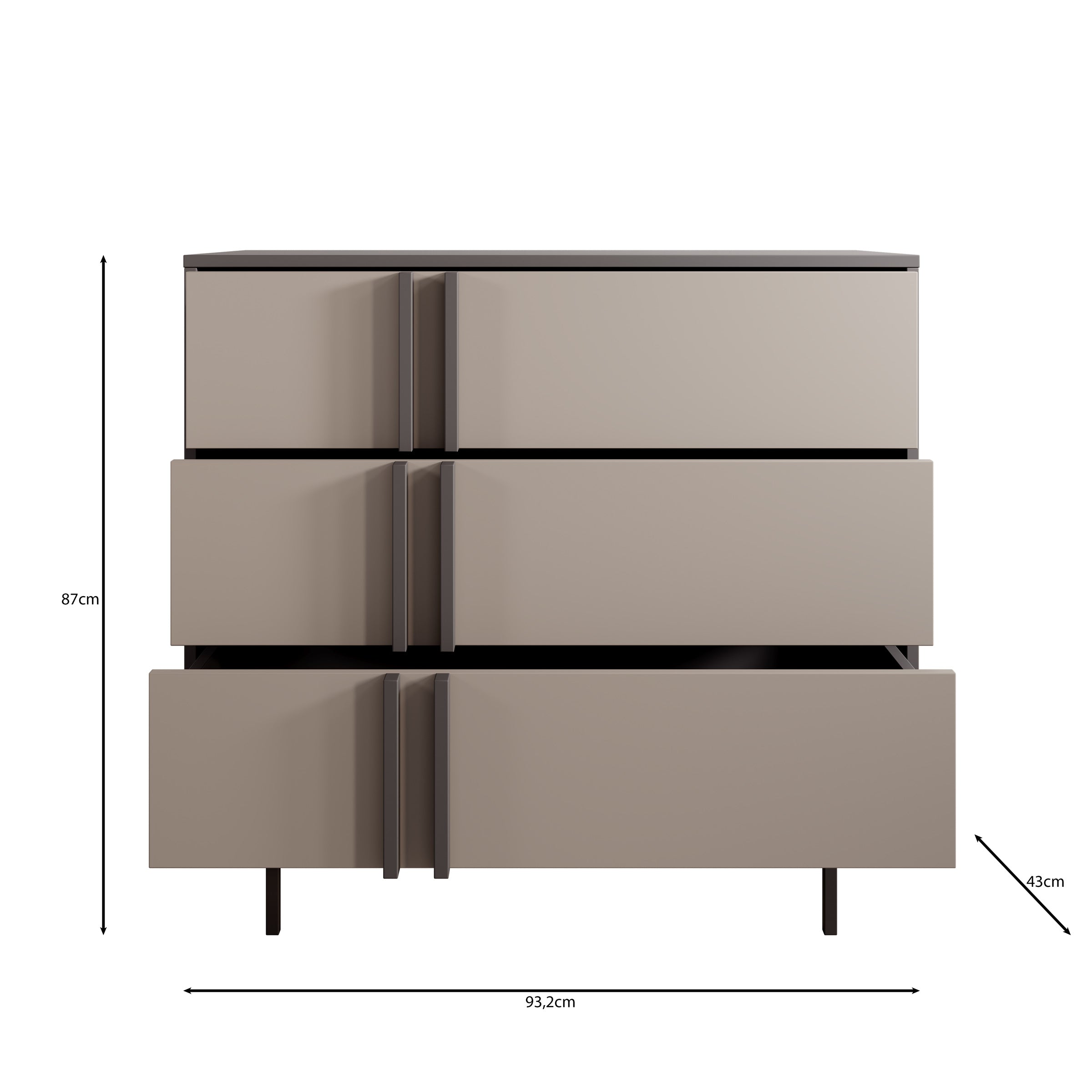 Antigo - Ladekast met 3 lades - Beige/Antraciet - 93x43x87 cm