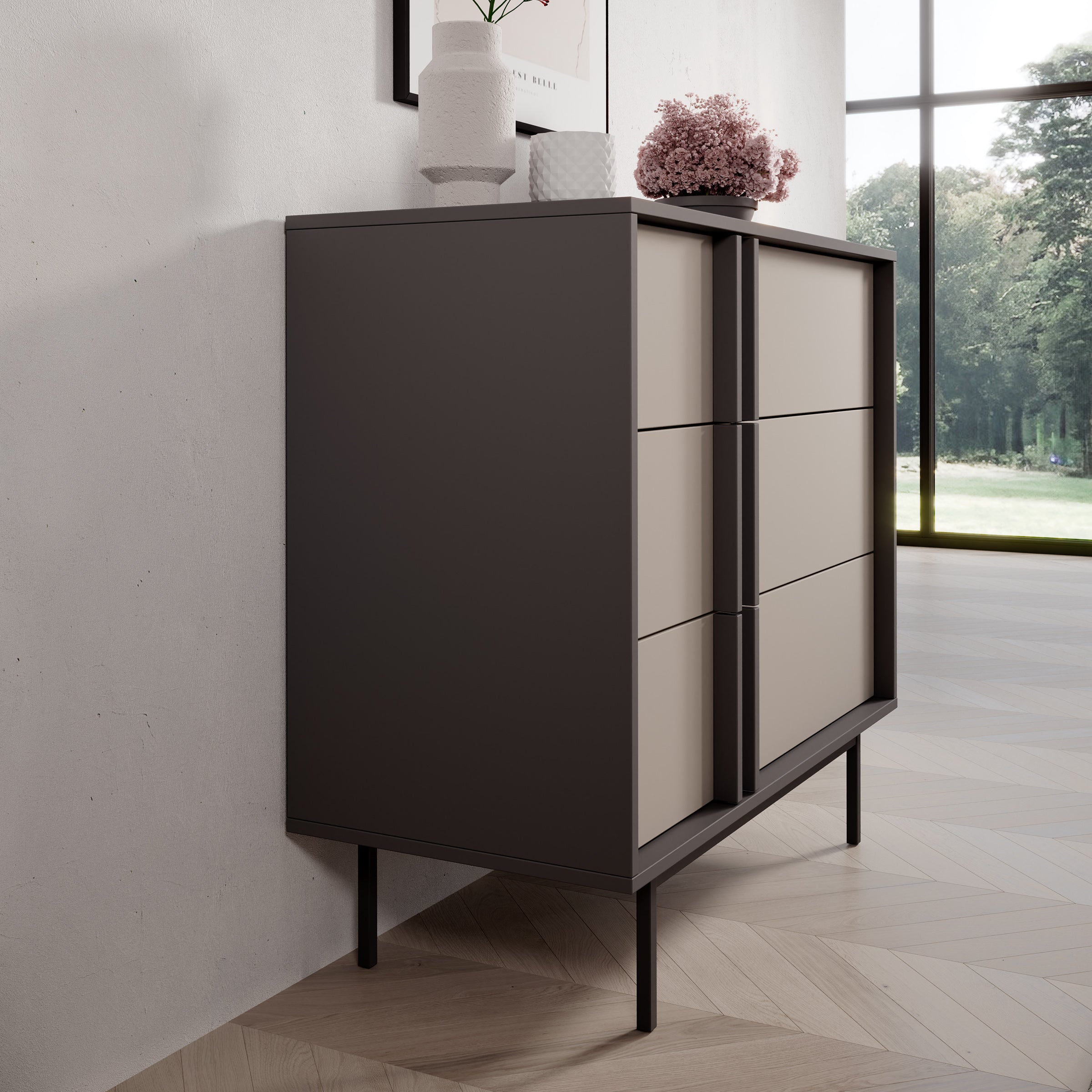 Antigo - Ladekast met 3 lades - Beige/Antraciet - 93x43x87 cm