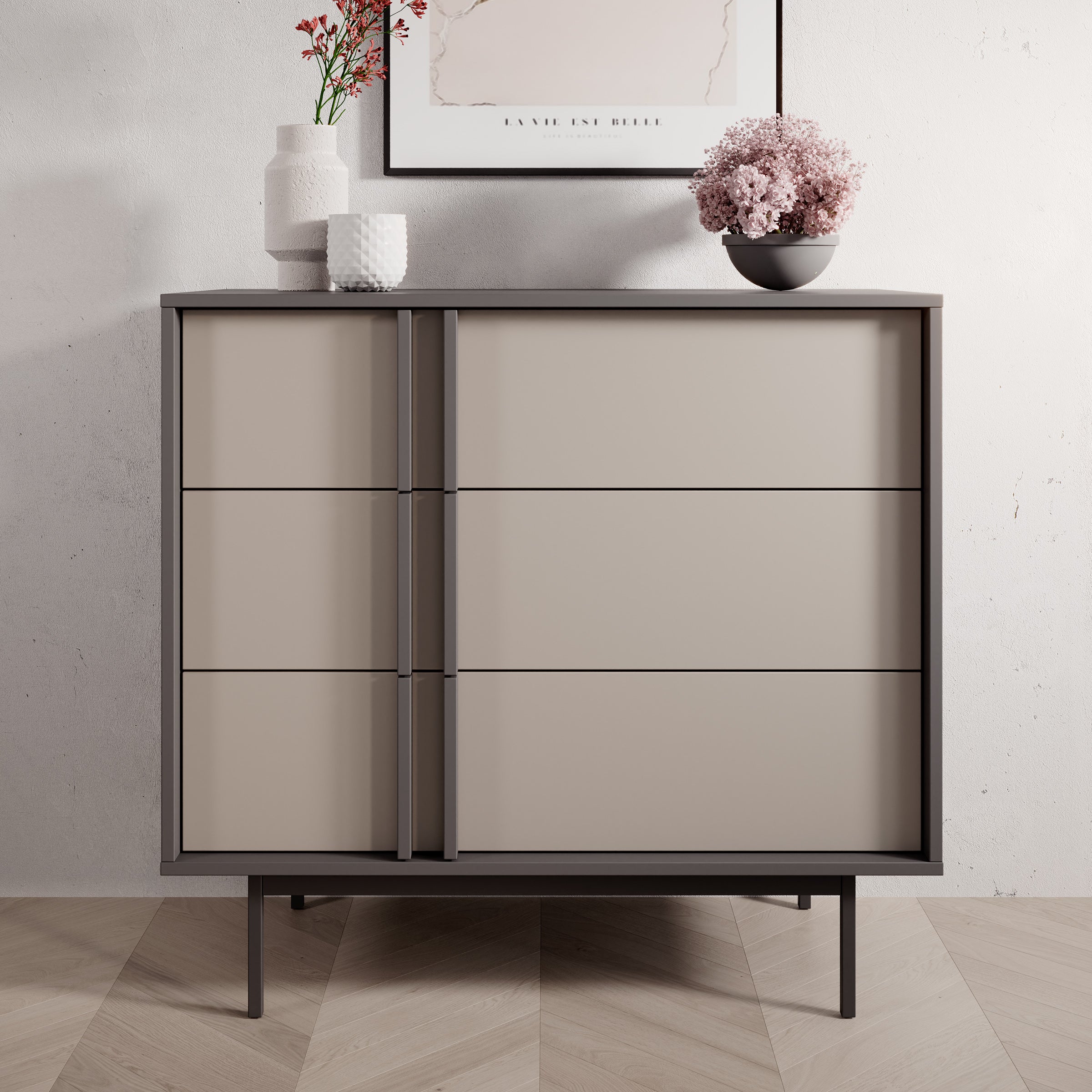 Antigo - Ladekast met 3 lades - Beige/Antraciet - 93x43x87 cm