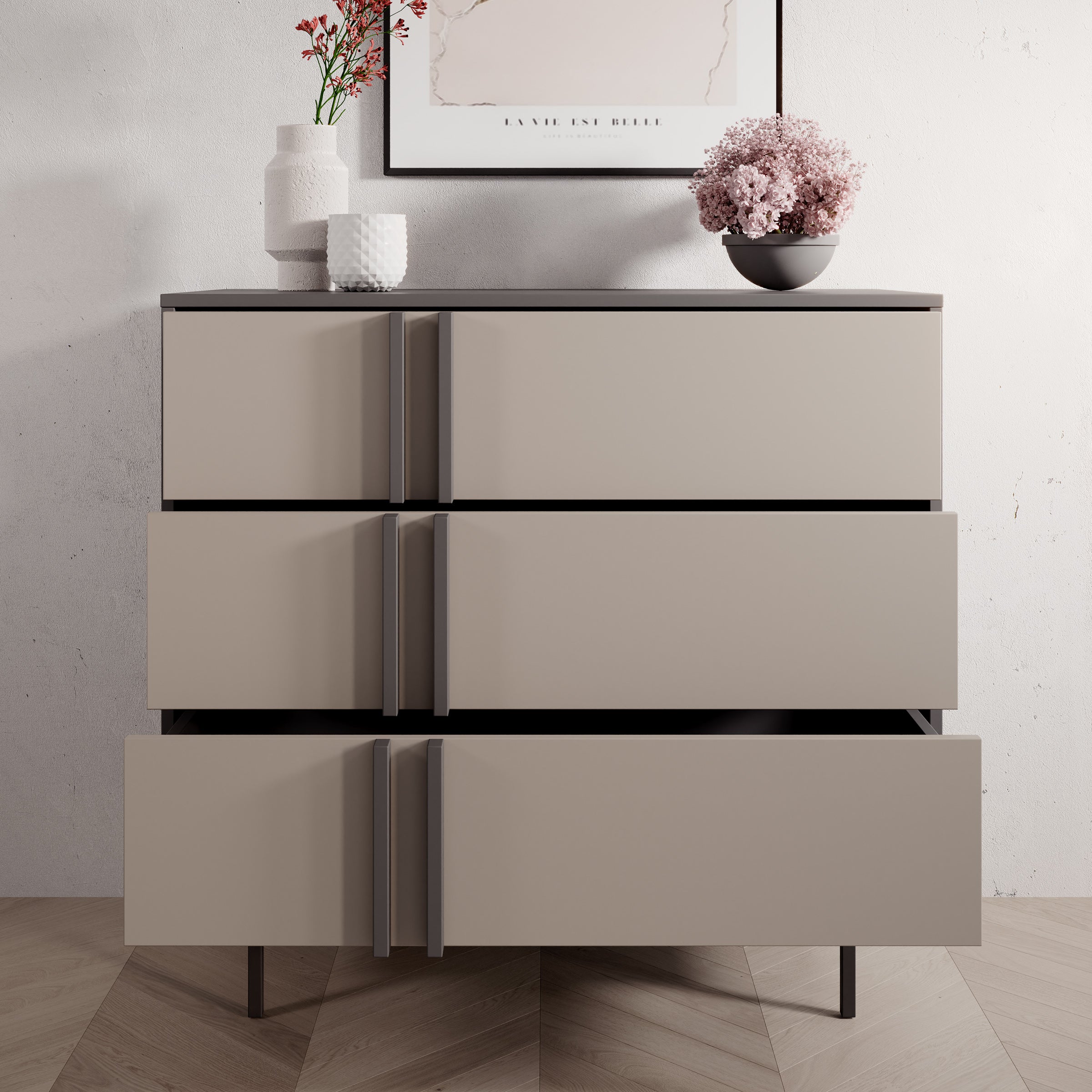 Antigo - Ladekast met 3 lades - Beige/Antraciet - 93x43x87 cm