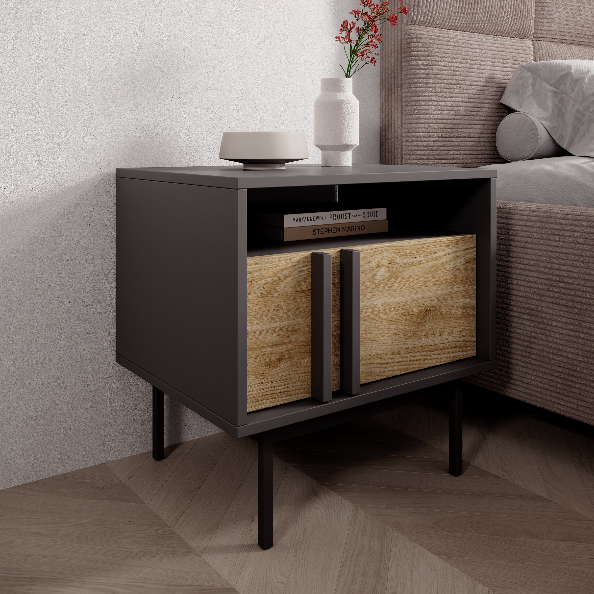 Antigo - Nachtkastje - Eiken/Antraciet - 53x53x43 cm