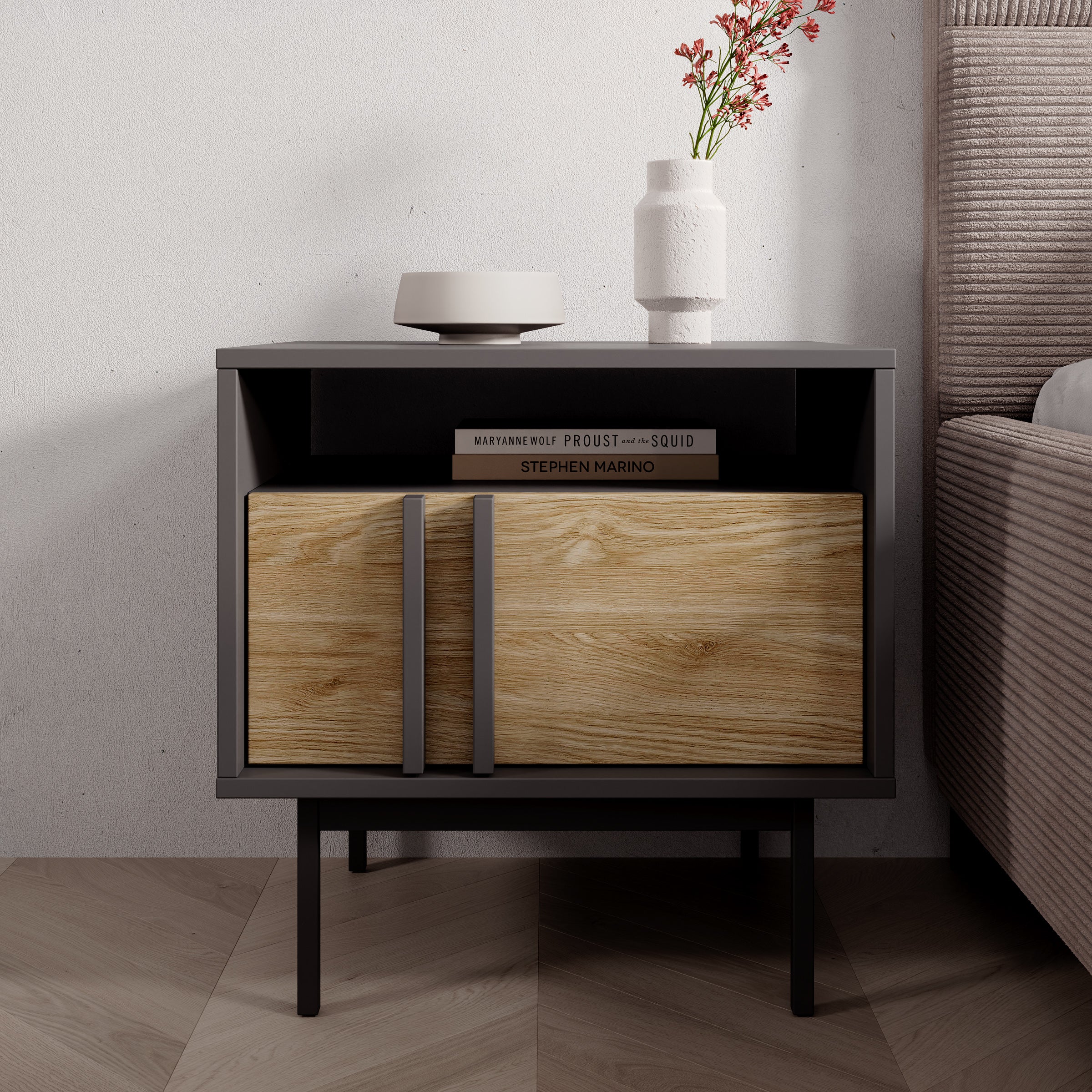 Antigo - Nachtkastje - Eiken/Antraciet - 53x53x43 cm
