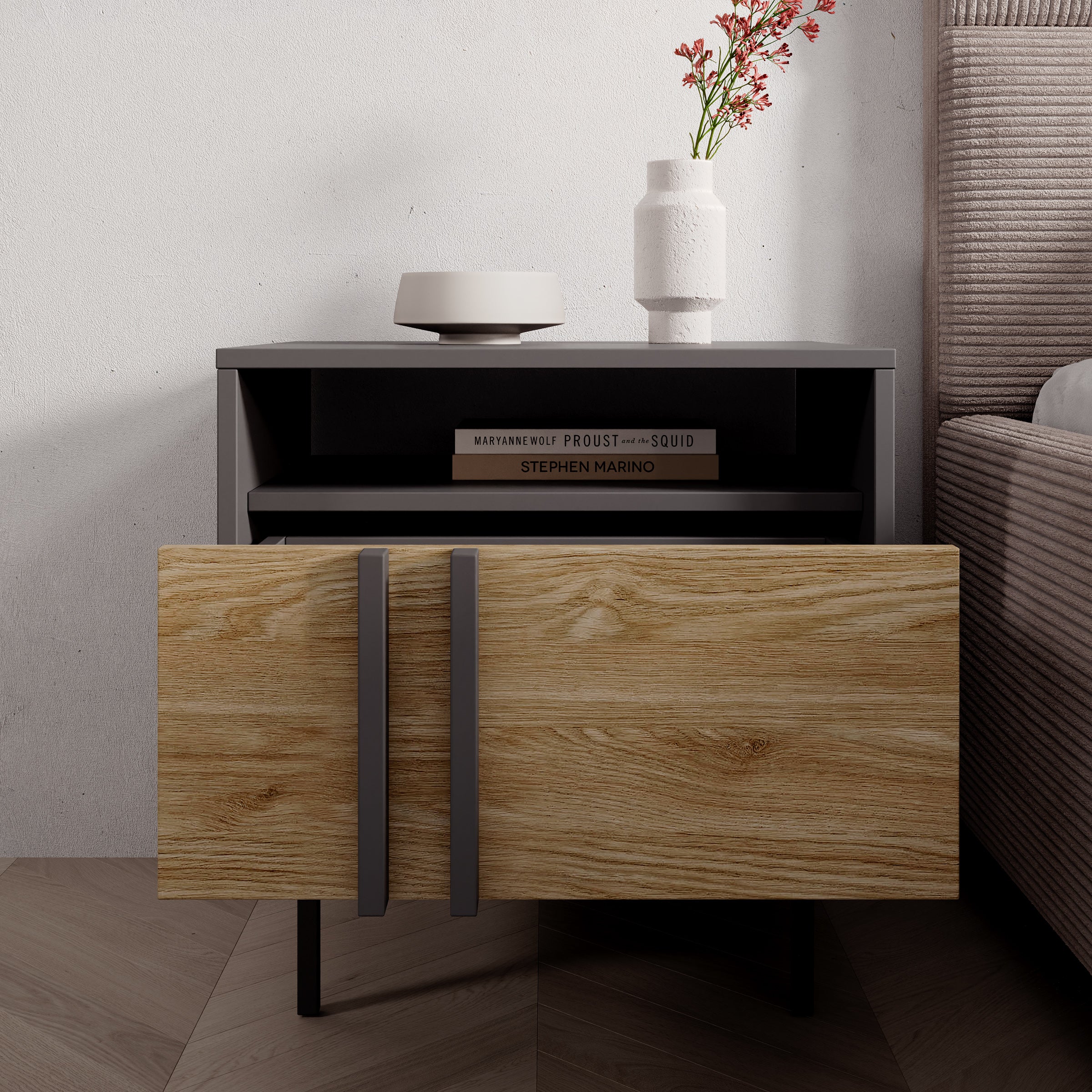 Antigo - Nachtkastje - Eiken/Antraciet - 53x53x43 cm