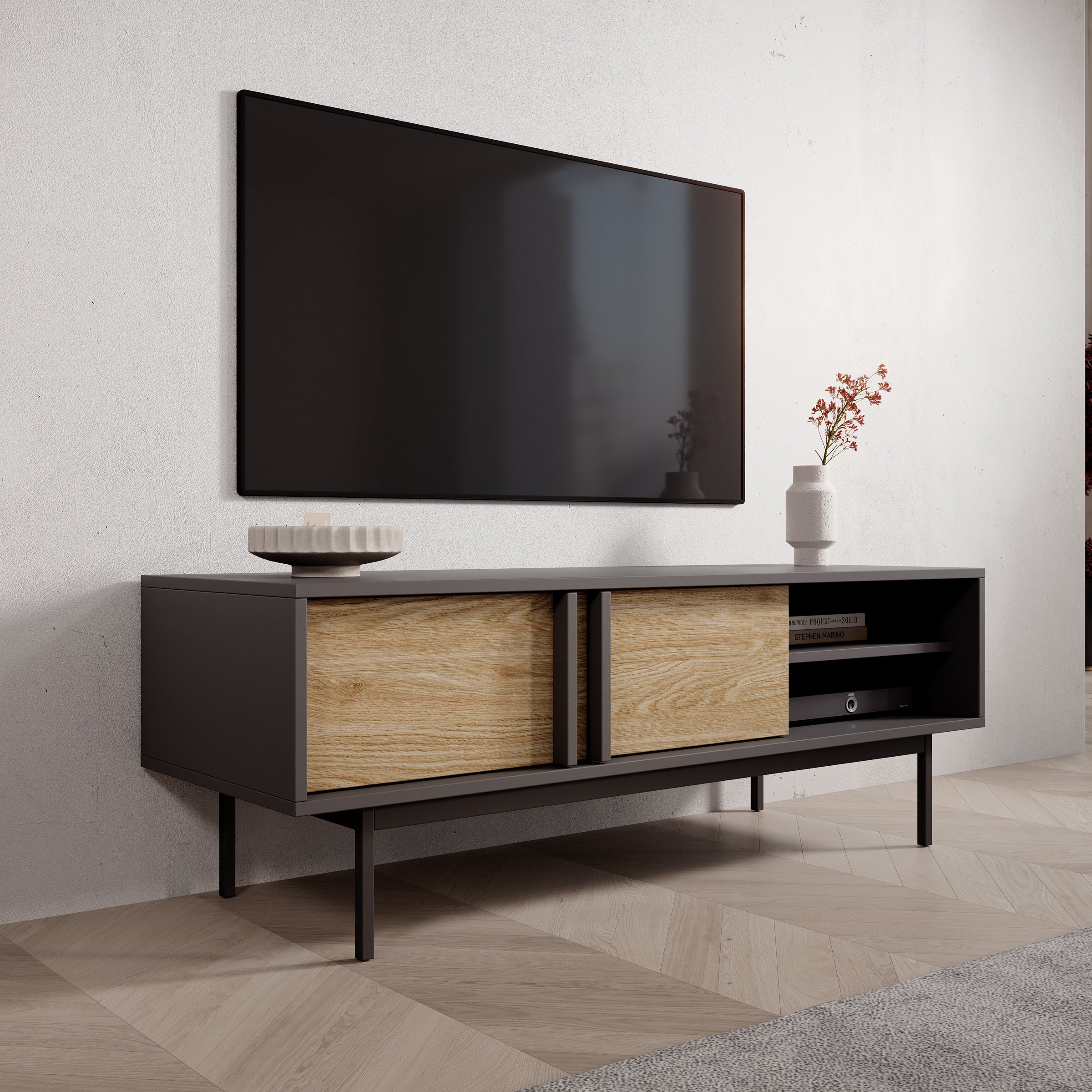 Antigo - TV-Meubel - Eiken/Antraciet - 123x43x43 cm