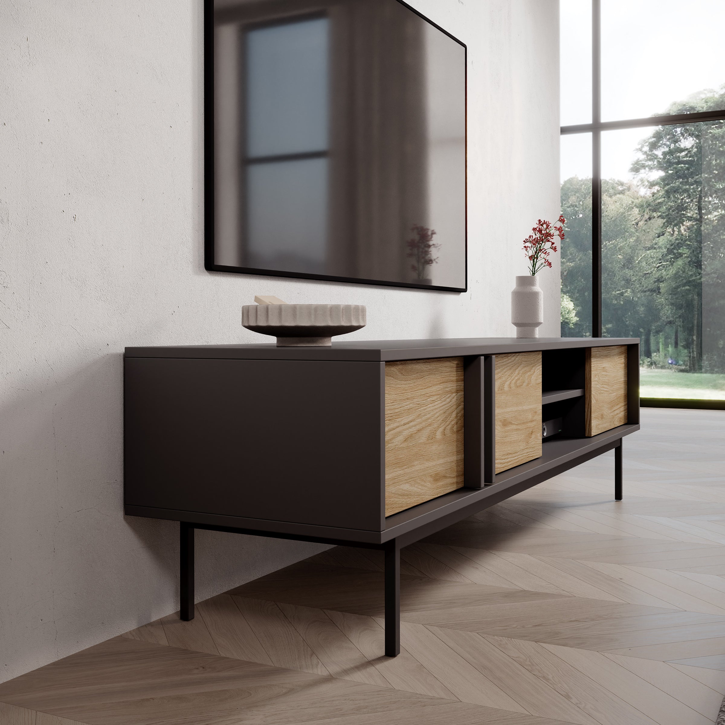 Antigo - TV-Meubel - Eiken/Antraciet - 163x43x43 cm