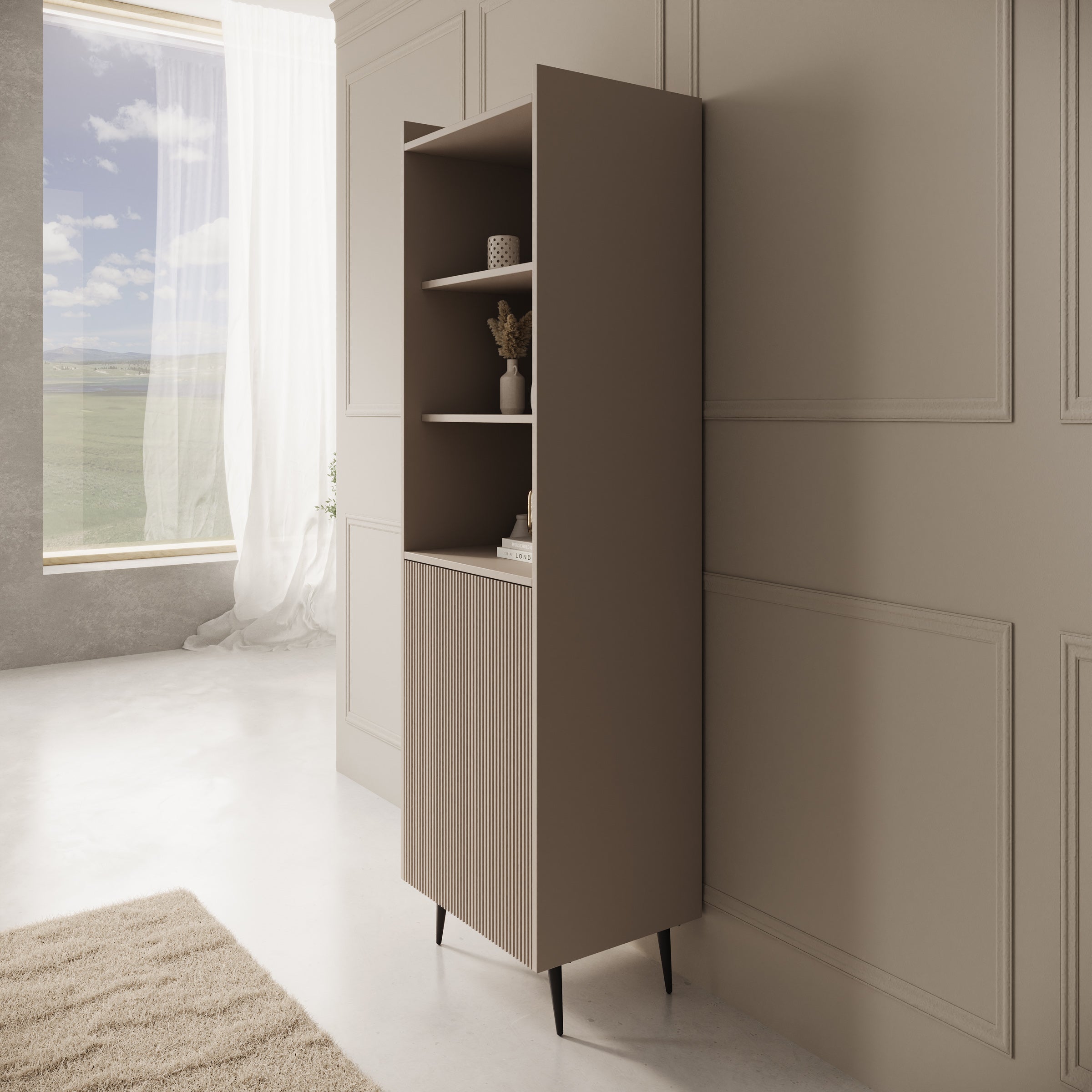 Asty - Boekenkast - Beige - 52x41x180 cm
