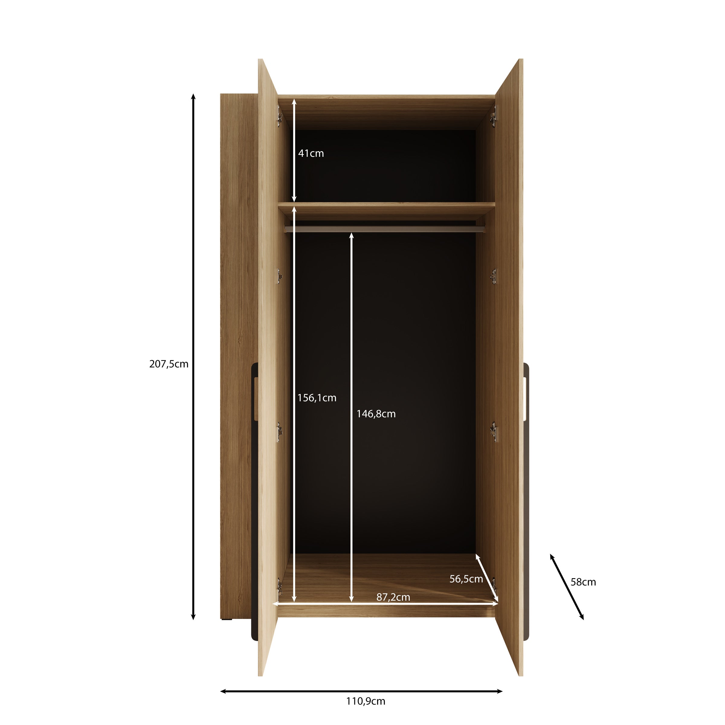 Barbuda - Kledingkast 2 deuren - Eiken - 111x58x208 cm