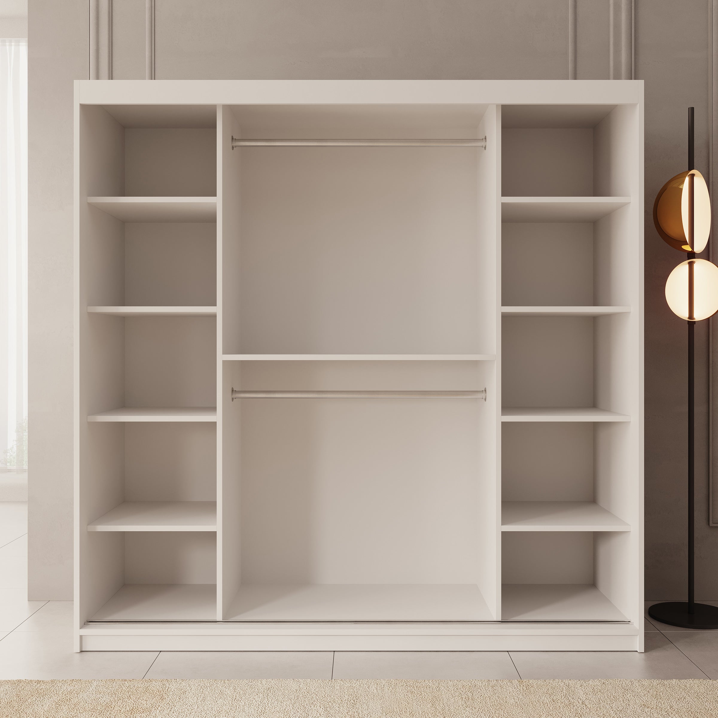 Bodhi - Kledingkast met schuifdeuren - Wit - 200x62x200 cm