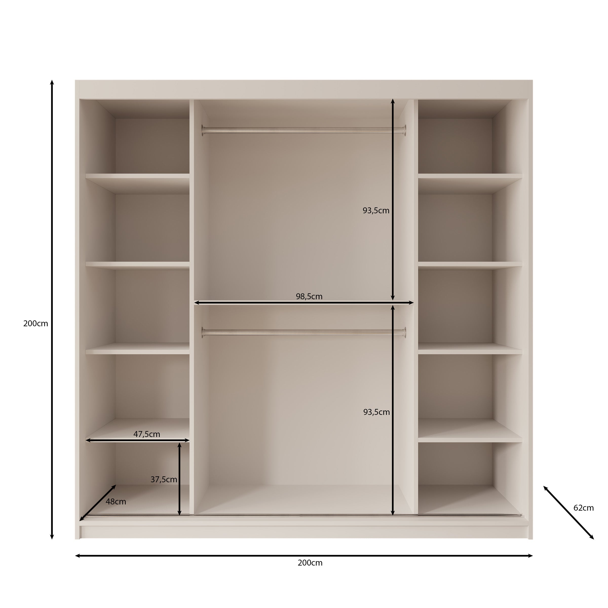 Bodhi - Kledingkast met schuifdeuren - Wit - 200x62x200 cm