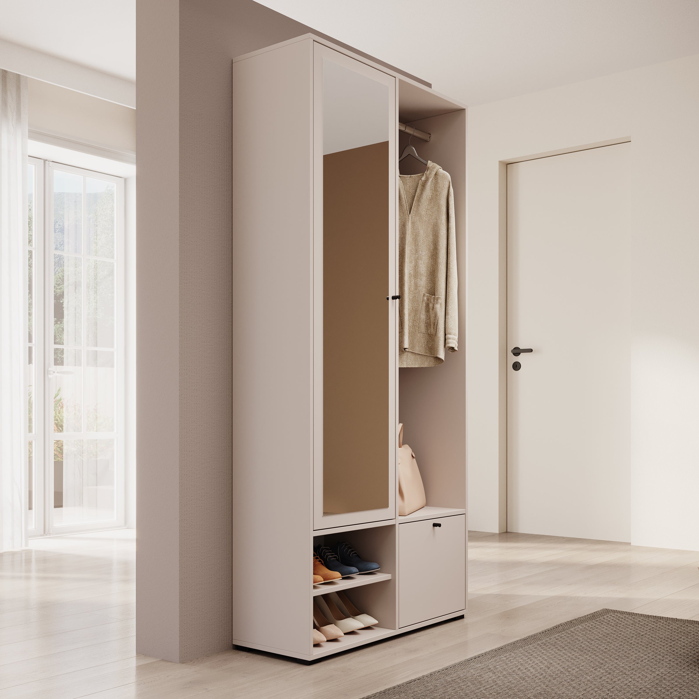 Deacon - Halkast met 2 deuren - Beige - 90x33x190 cm