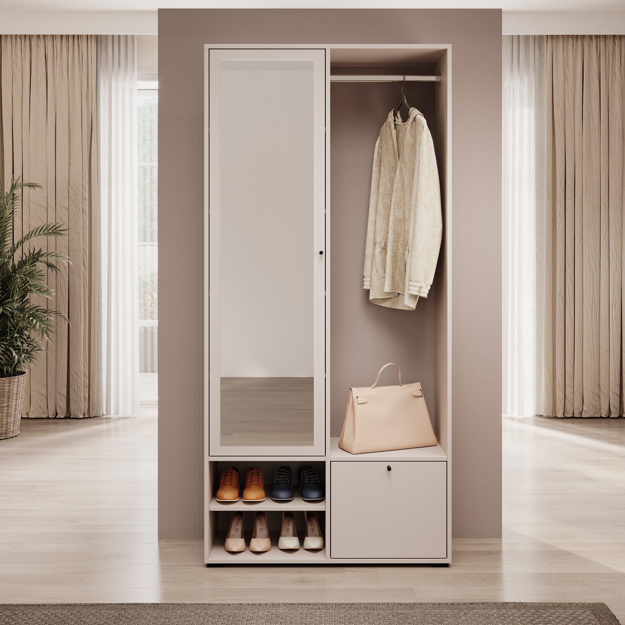 Deacon - Halkast met 2 deuren - Beige - 90x33x190 cm