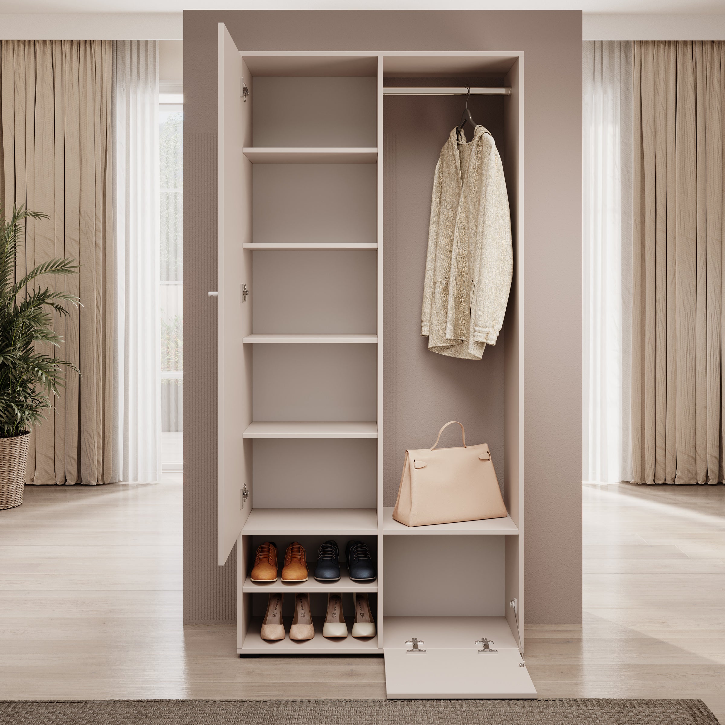 Deacon - Halkast met 2 deuren - Beige - 90x33x190 cm