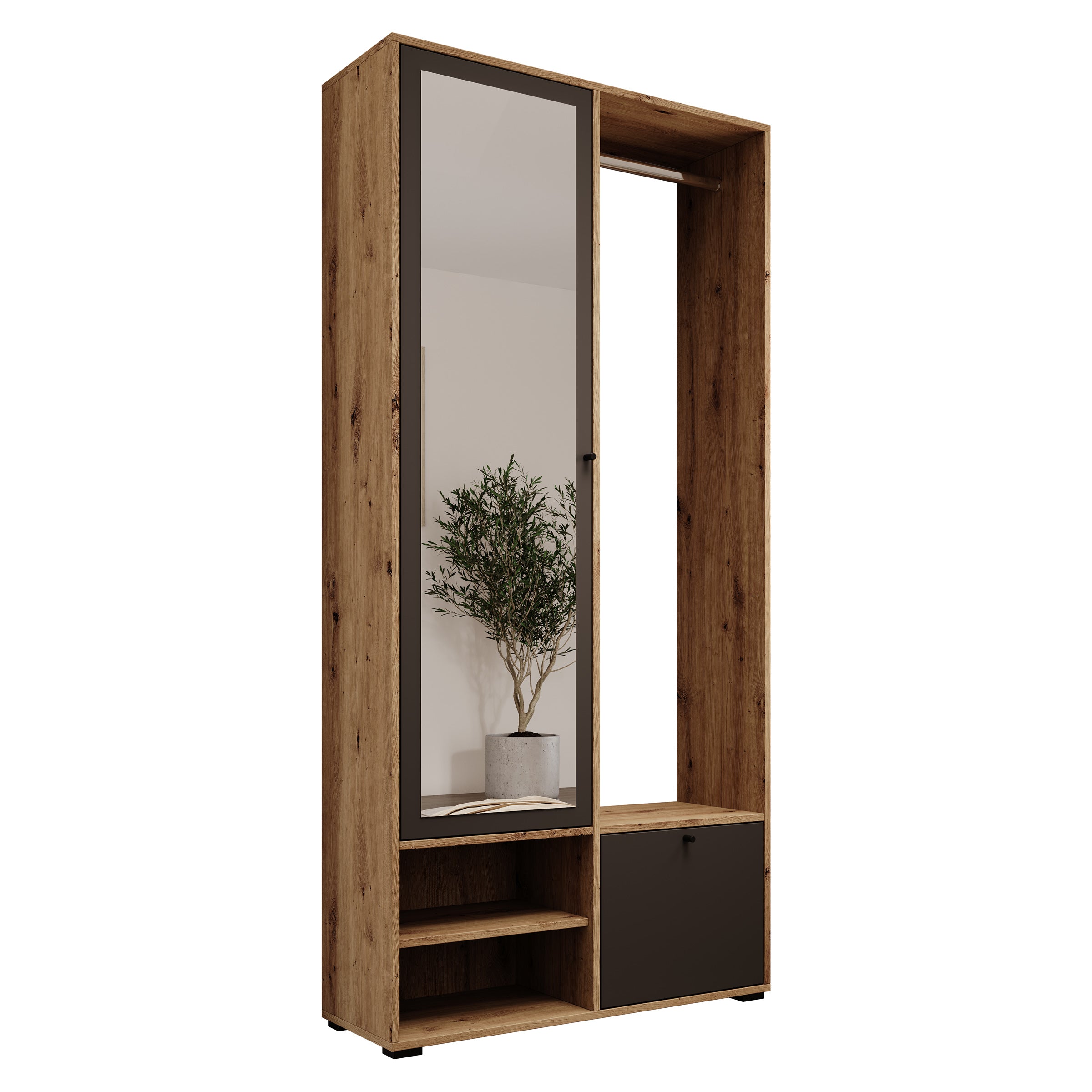 Deacon - Halkast met 2 deuren - Eiken/Zwart - 90x33x190 cm