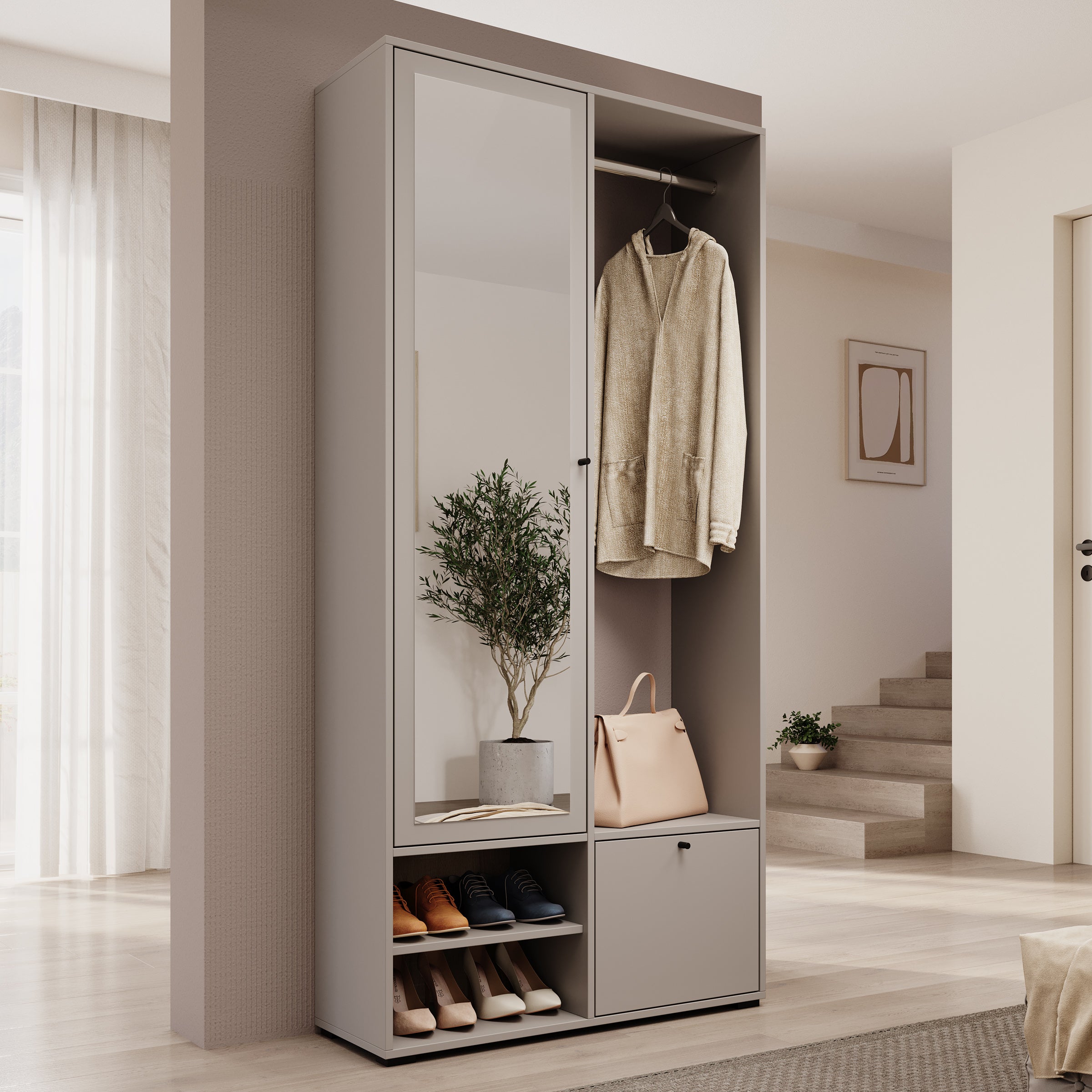 Deacon - Halkast met 2 deuren - Grijs - 90x33x190 cm