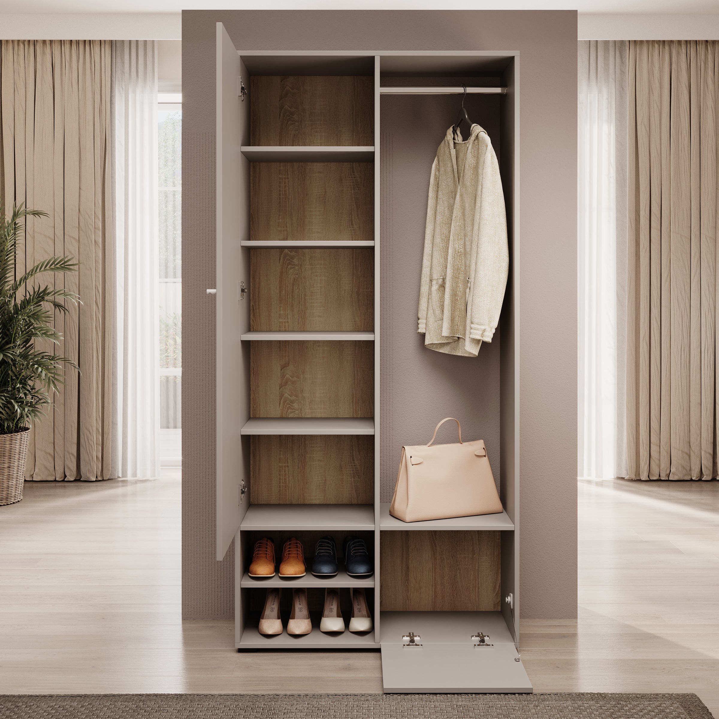 Deacon - Halkast met 2 deuren - Grijs - 90x33x190 cm