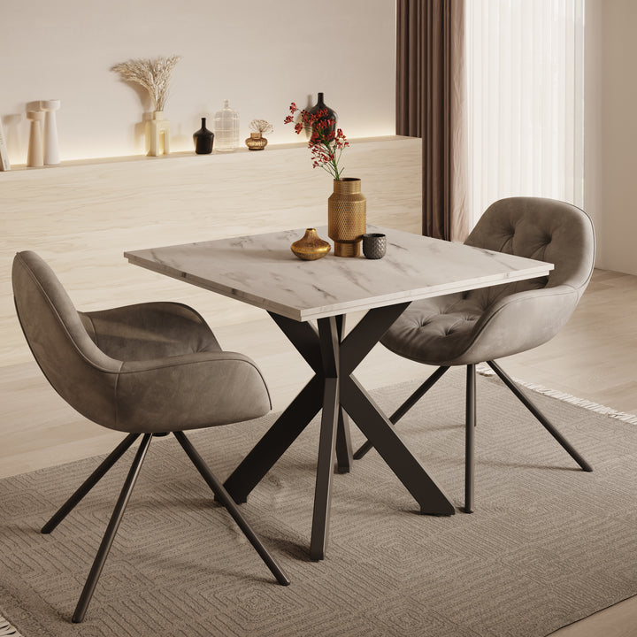 Pacey - Eetkamertafel - Wit marmerlook - 90x90x74 cm