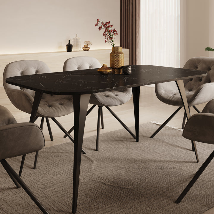 Flix - Eetkamertafel - Zwart marmerlook - 160x90x76 cm