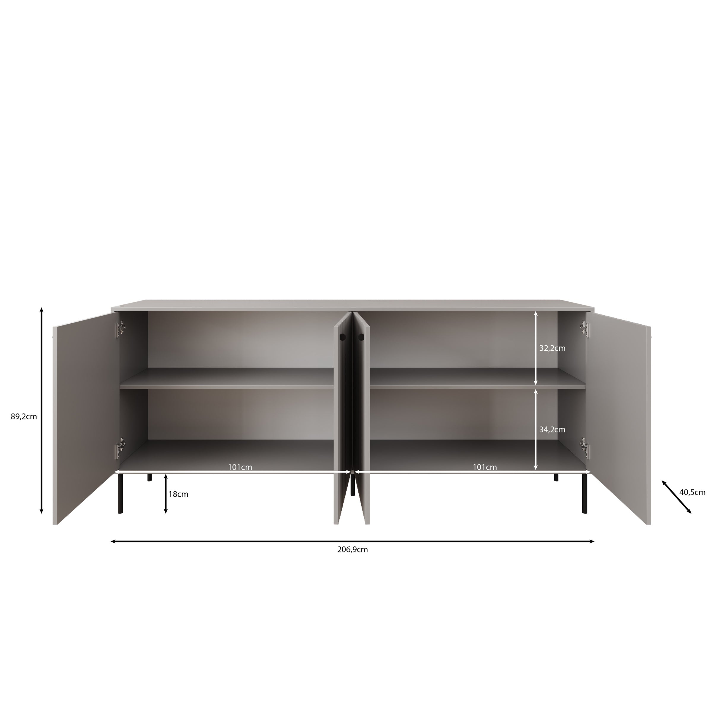 Ilux - Dressoir - Grijs - 207x41x89 cm
