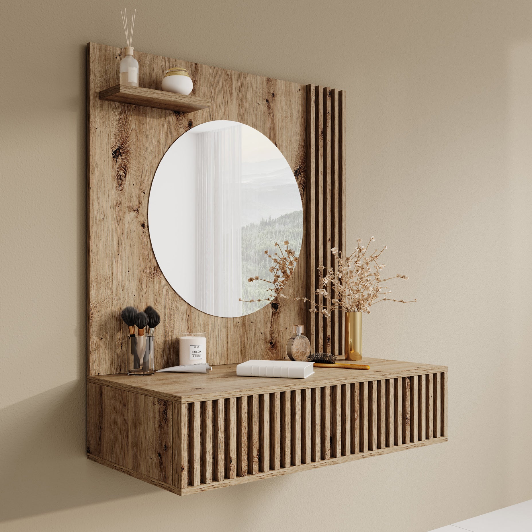 Evy - Kaptafel - Eiken - 85x40 cm - Met spiegel