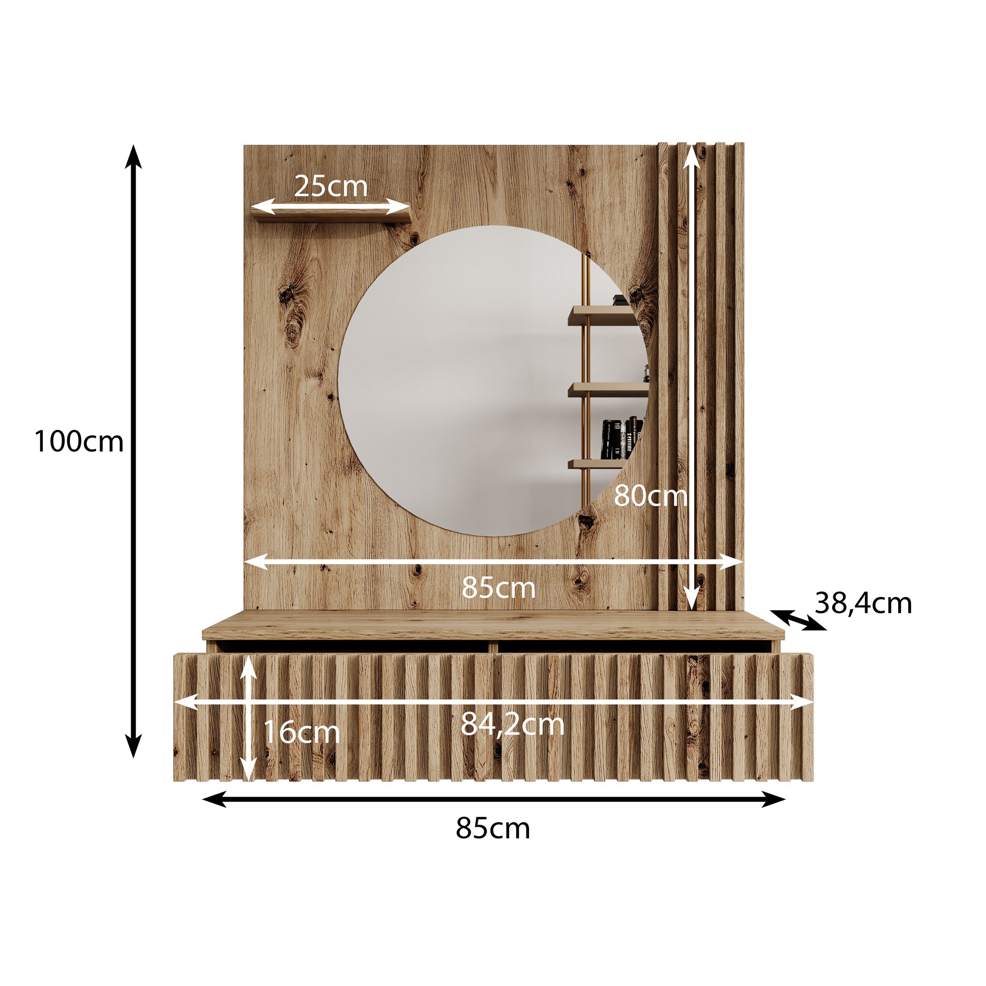 Evy - Kaptafel - Eiken - 85x40 cm - Met spiegel
