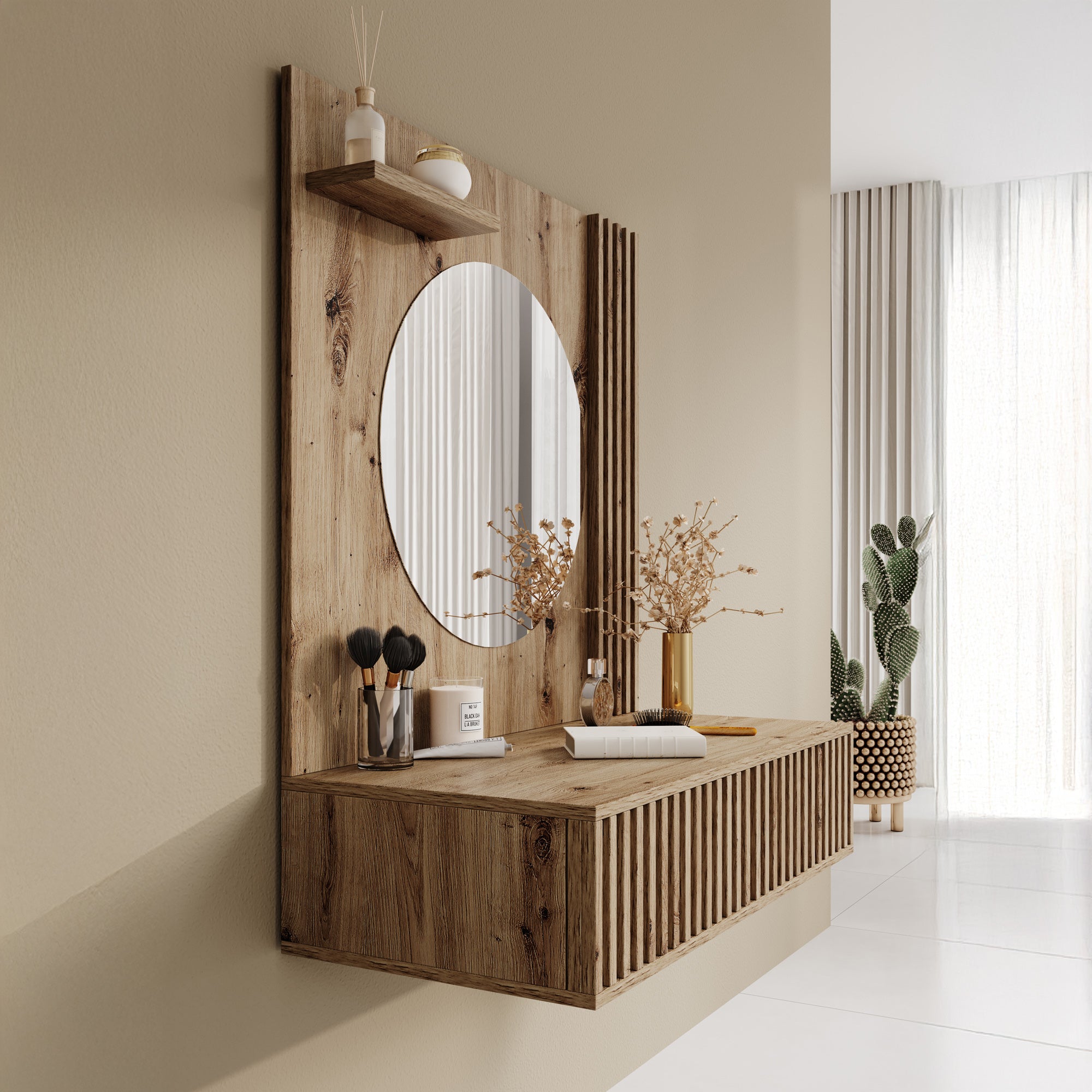 Evy - Kaptafel - Eiken - 85x40 cm - Met spiegel