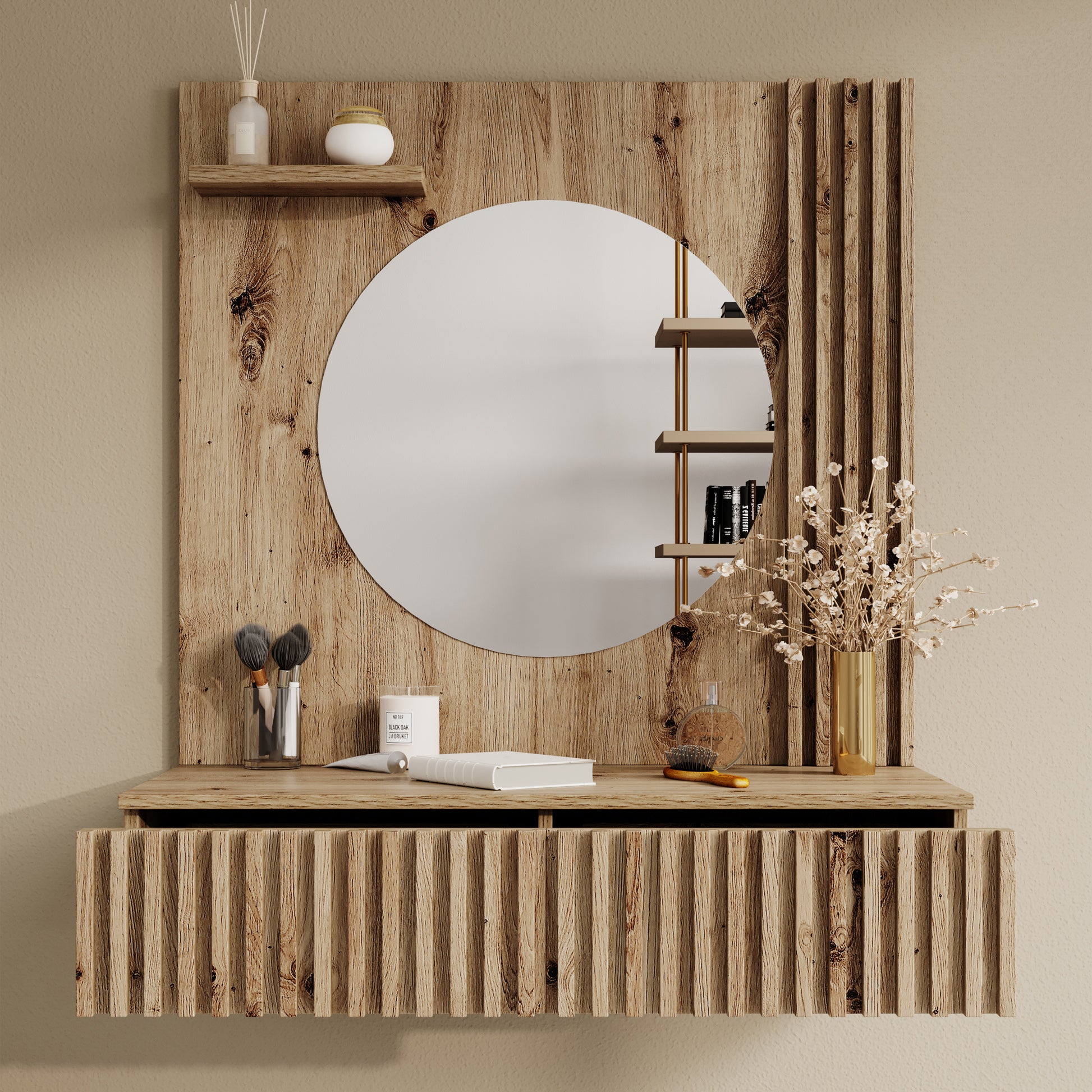 Evy - Kaptafel - Eiken - 85x40 cm - Met spiegel