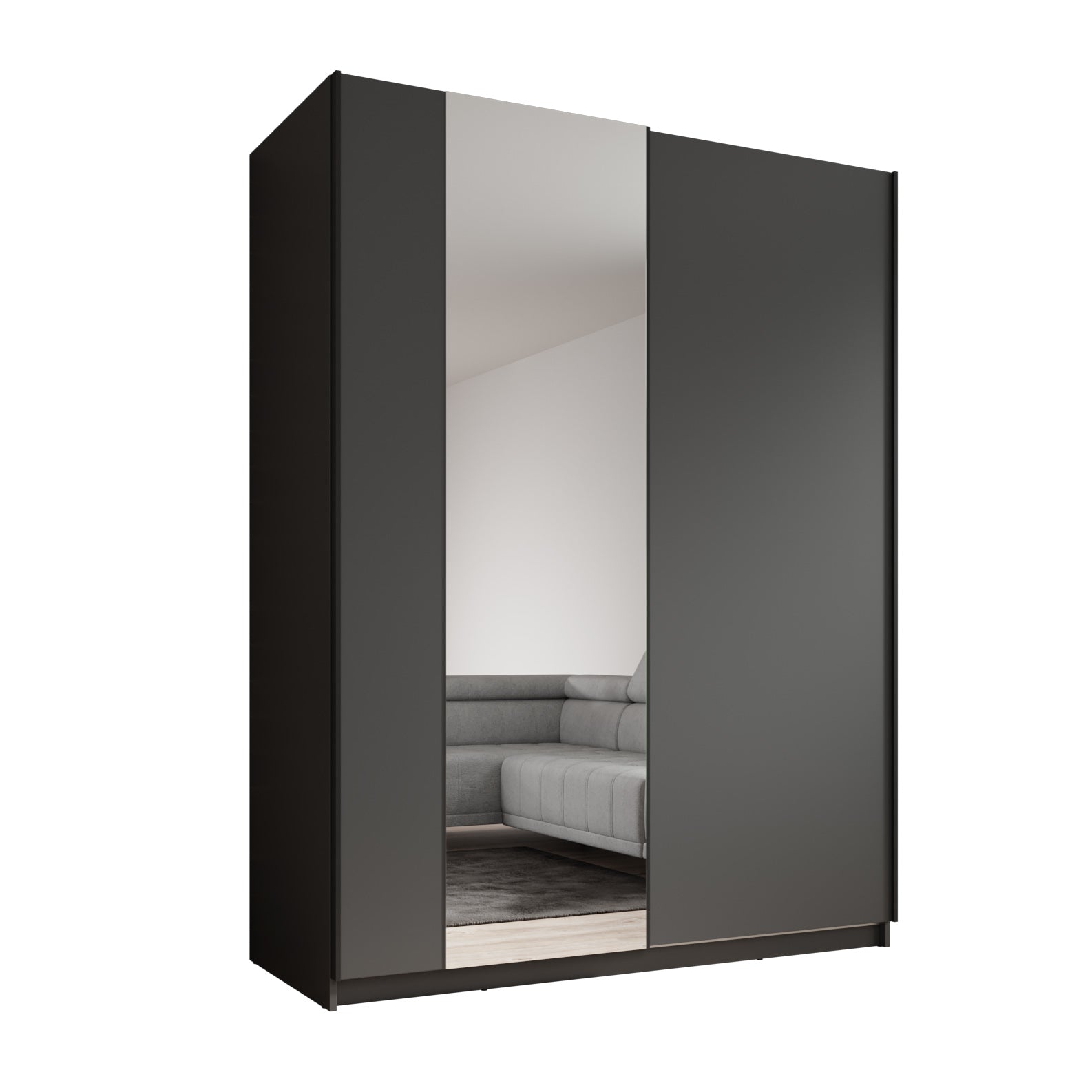 Ganaro - Kledingkast met spiegel - Grijs - 150x62x198 cm