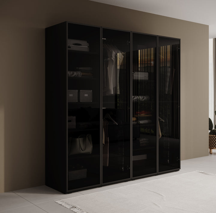 Shelton 1 - Kledingkast 4-deurs van glas - Zwart