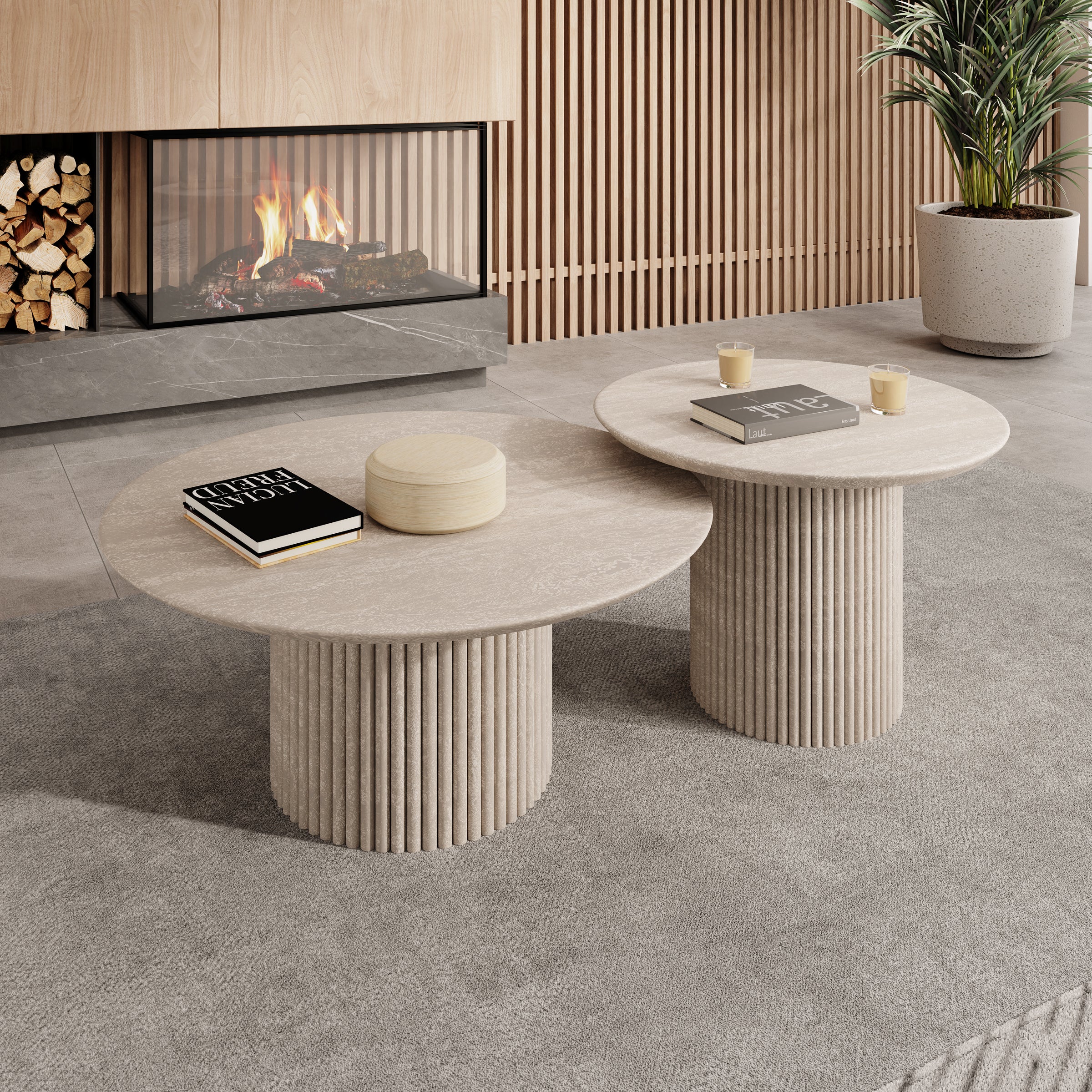 Mixx - Salontafel set van 2 - Travertin - 80x36 cm Mixx - Salontafel set van 2 - Travertin - 80x36 cm