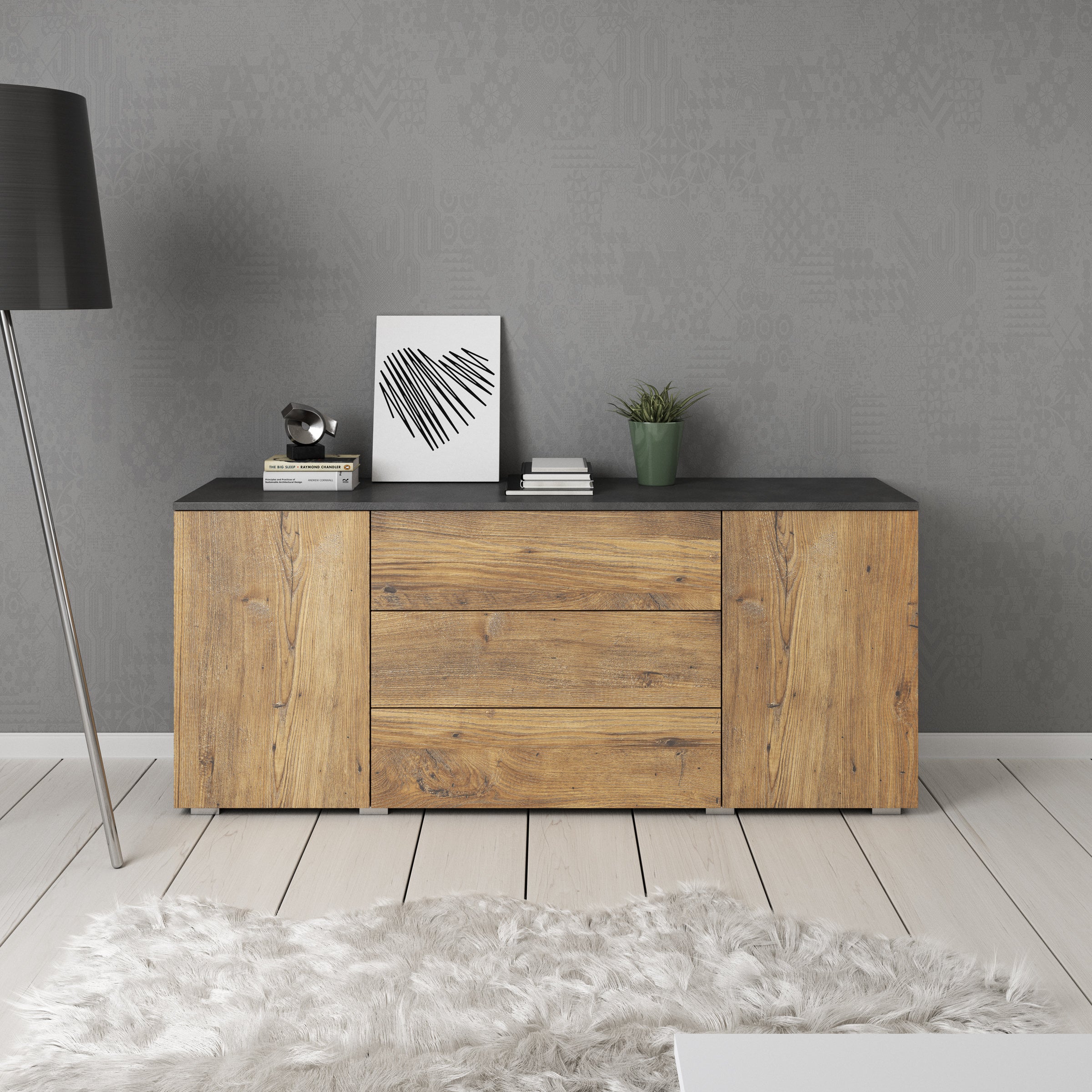 Pure - Dressoir - Eiken/Grijs - 150x39x68 cm