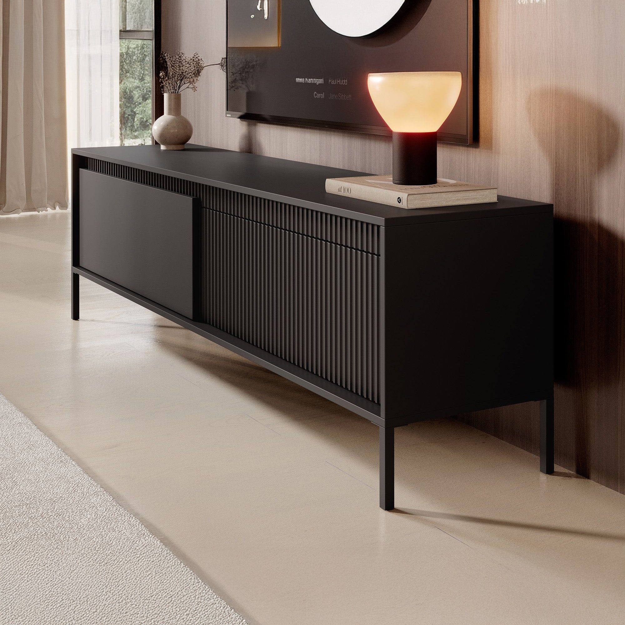 Saran - TV-Meubel - Mat zwart  - 187x40x53 cm