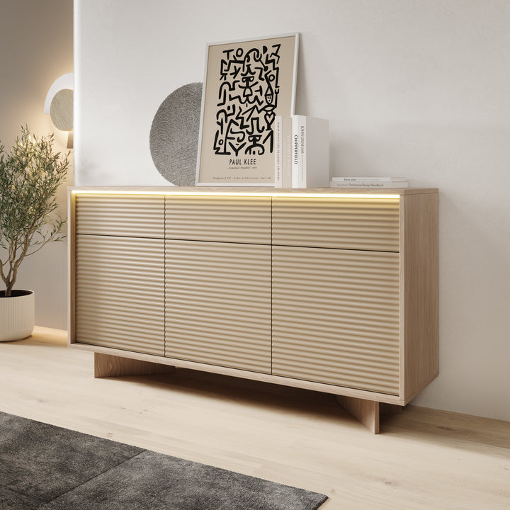 Selvio - Dressoir - Cappuccino / Eikenpatroon - 154x40x84 cm