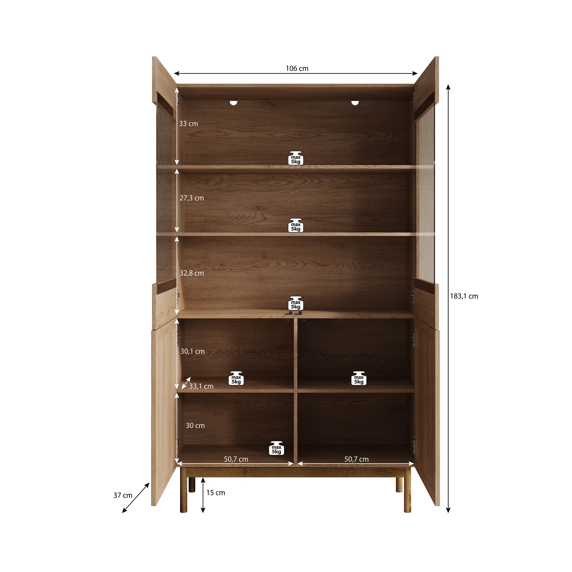 Storm - Vitrinekast - Eiken - 106x37x183 cm