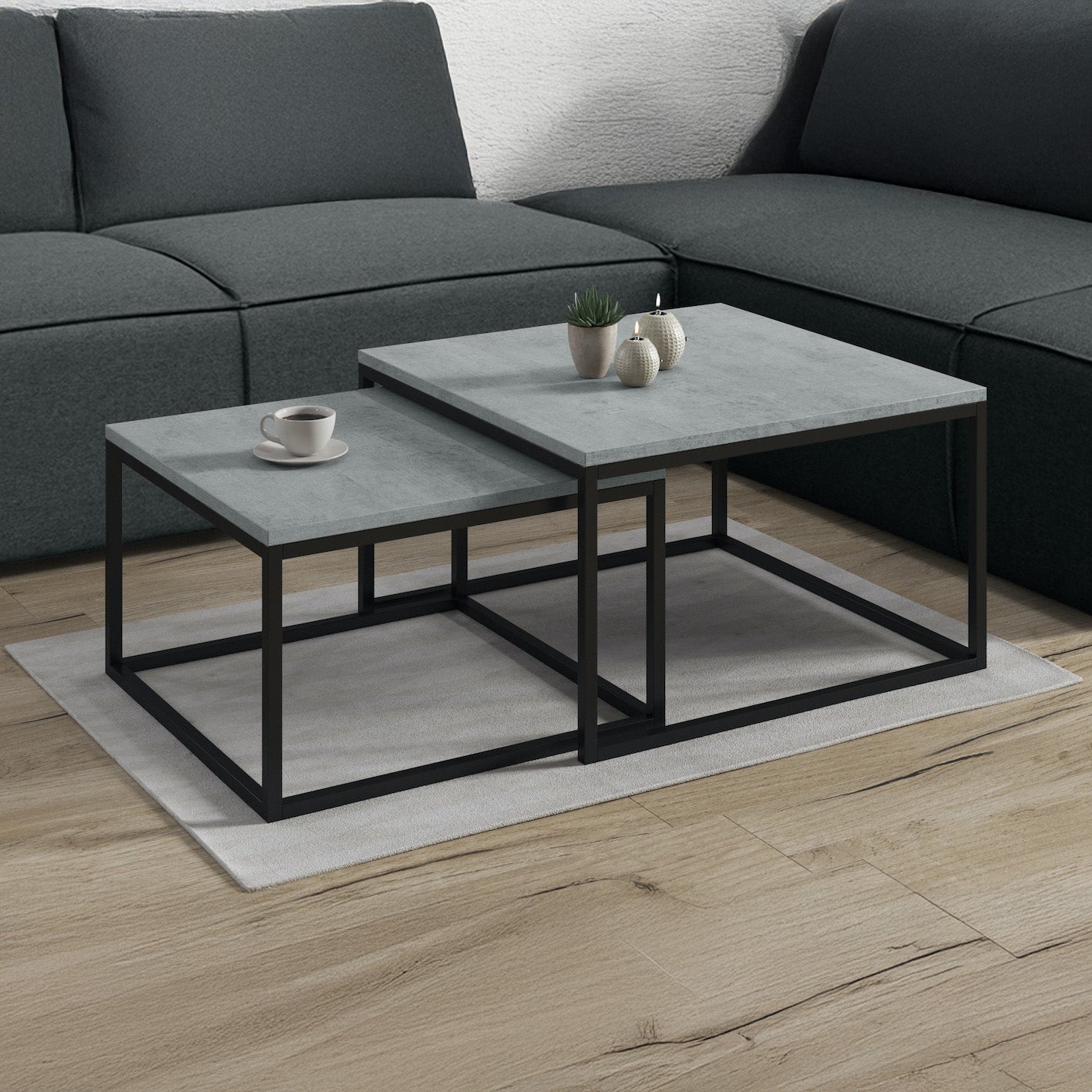 Styler - Salontafel set van 2 - Betonlook/eiken