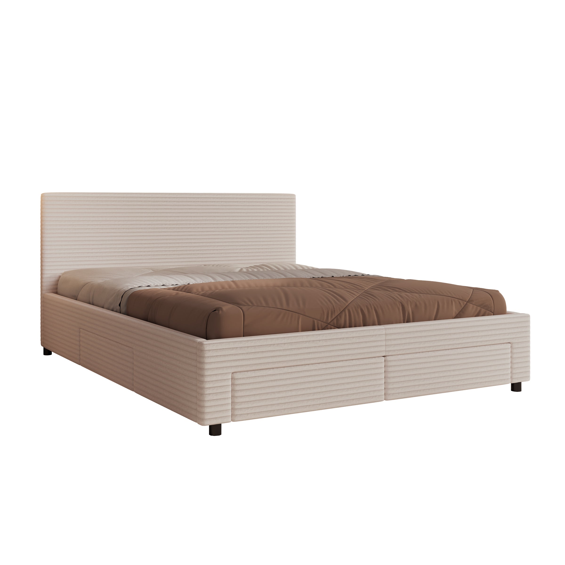 Suente - Tweepersoonsbed met 4 lades - Ribstof beige - 160x200 cm