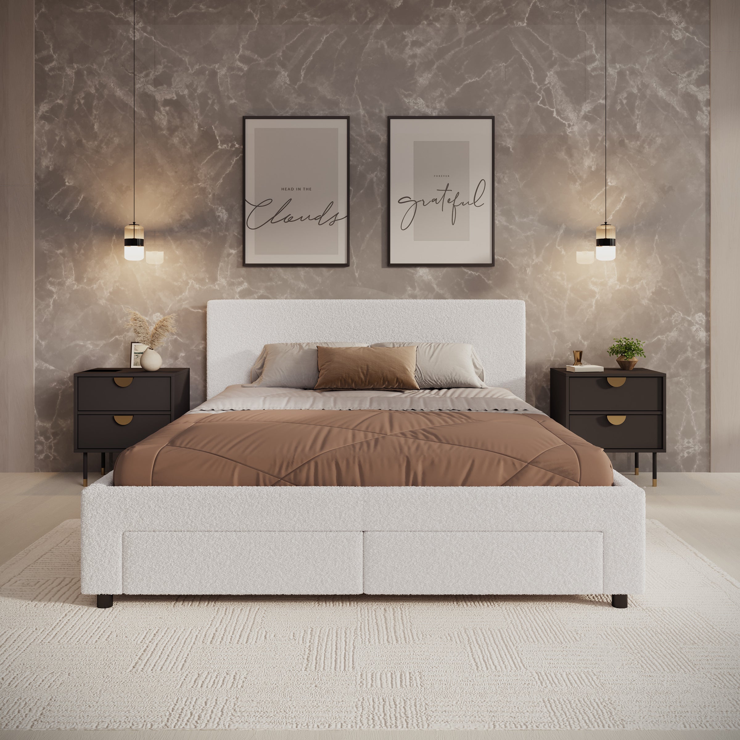 Suente - Tweepersoonsbed met 4 lades - Teddystof Wit - 160x200 cm