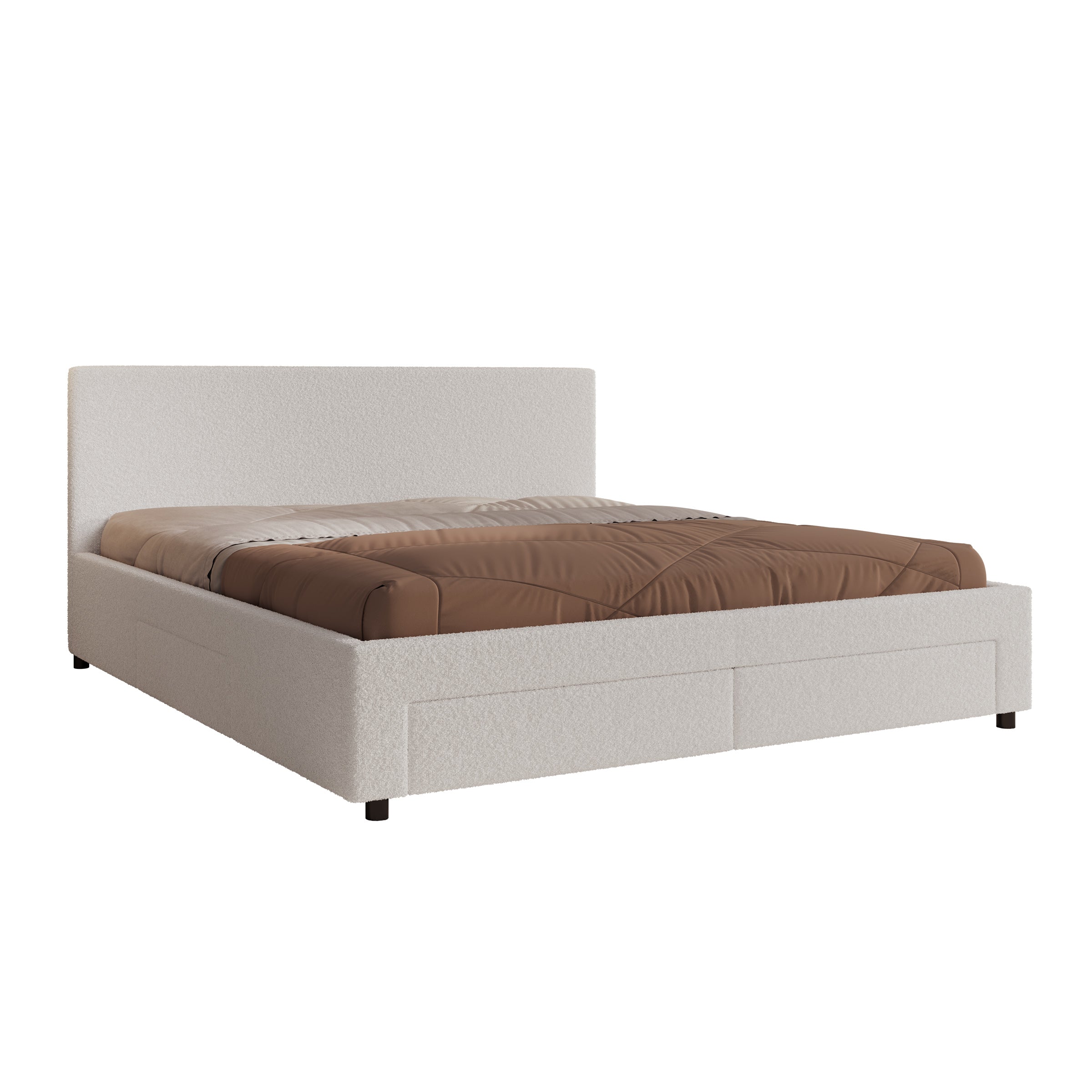 Suente - Tweepersoonsbed met 4 lades - Teddystof Wit - 180x200 cm