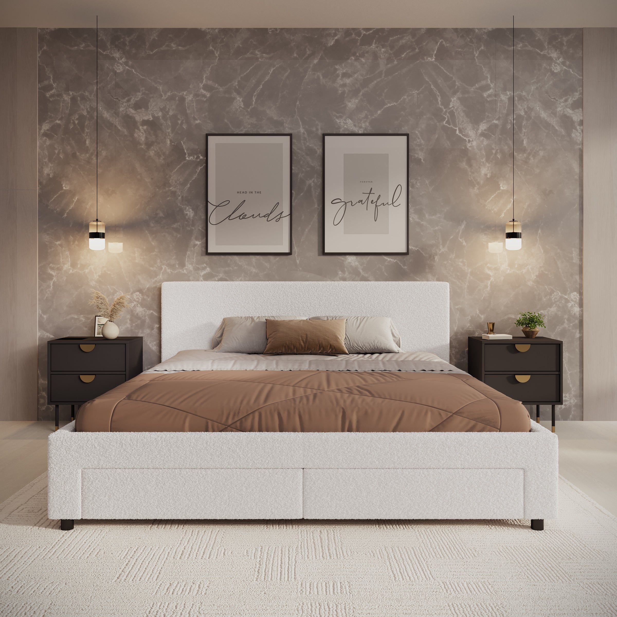 Suente - Tweepersoonsbed met 4 lades - Teddystof Wit - 180x200 cm