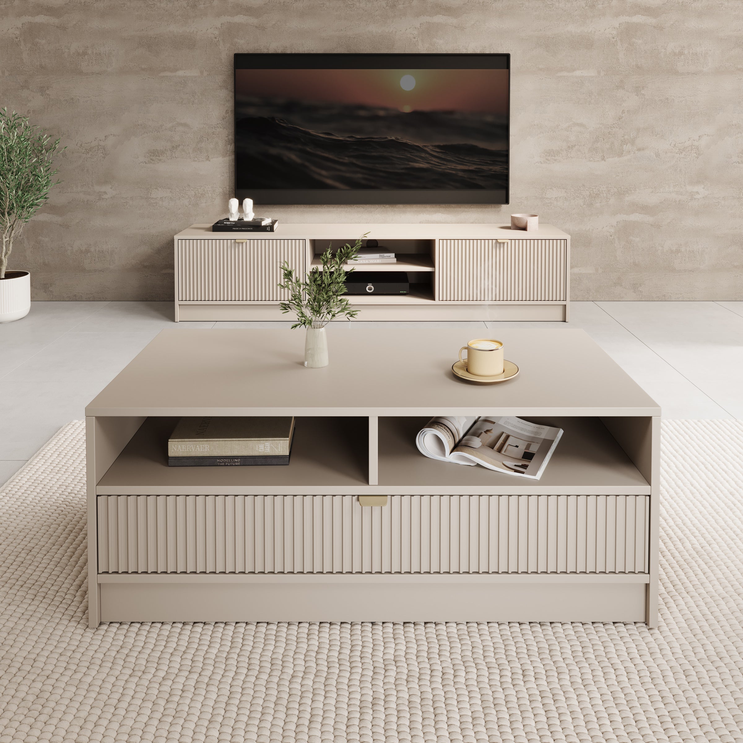 Tavares - Salontafel met lade - Beige - 100x50x40 cm