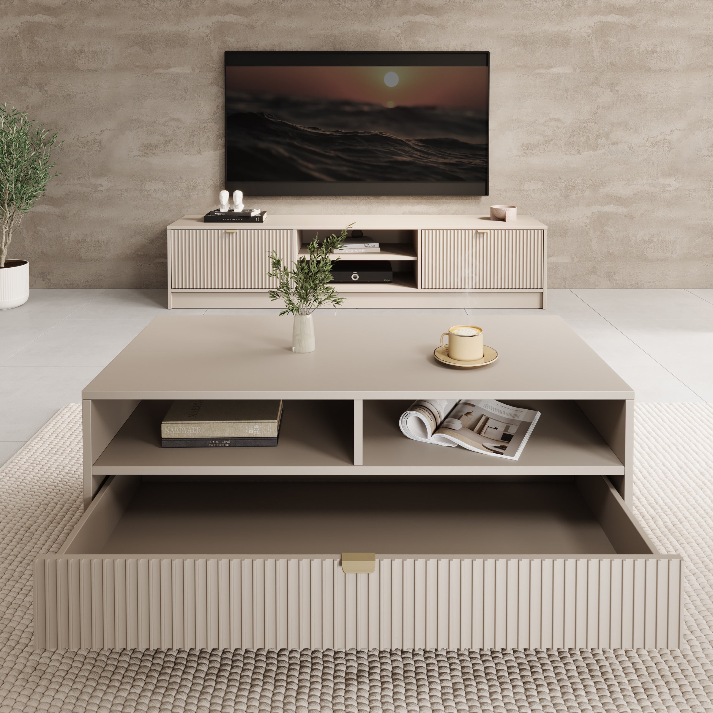 Tavares - Salontafel met lade - Beige - 100x50x40 cm