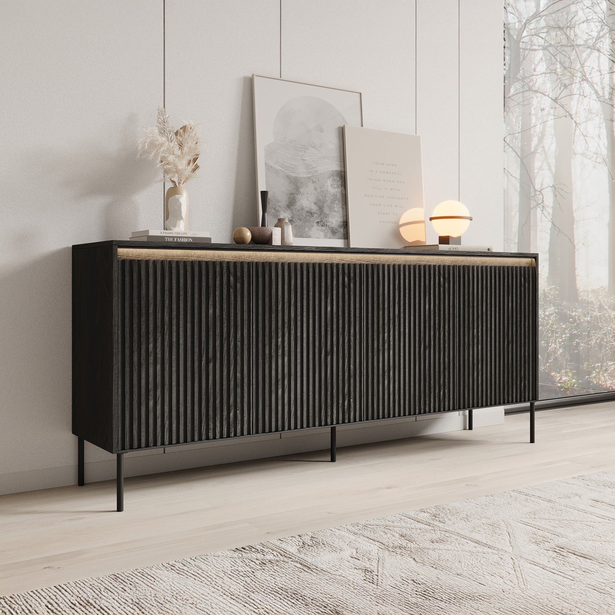 Timoteo - Dressoir - Zwart - 193x40x83 cm