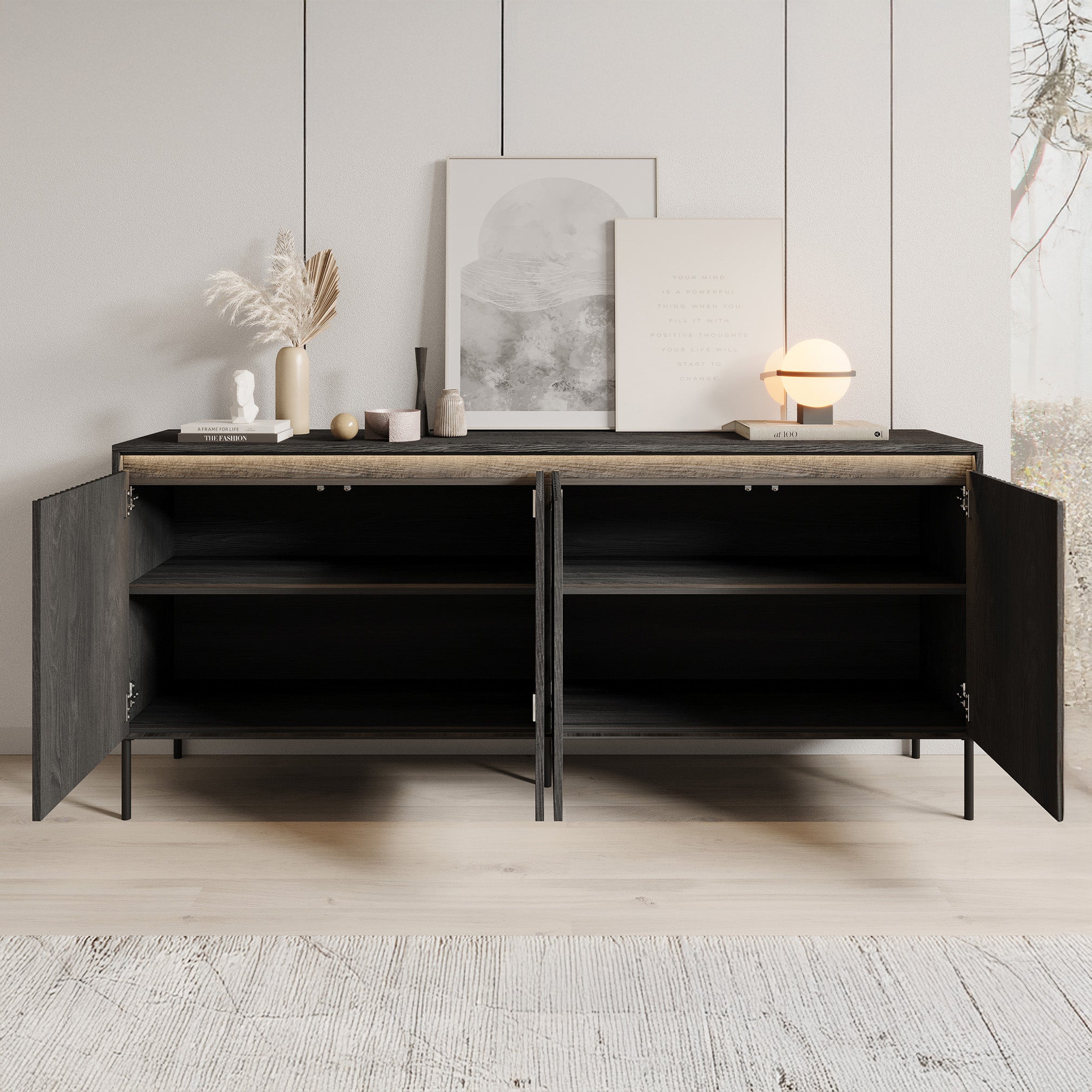 Timoteo - Dressoir - Zwart - 193x40x83 cm