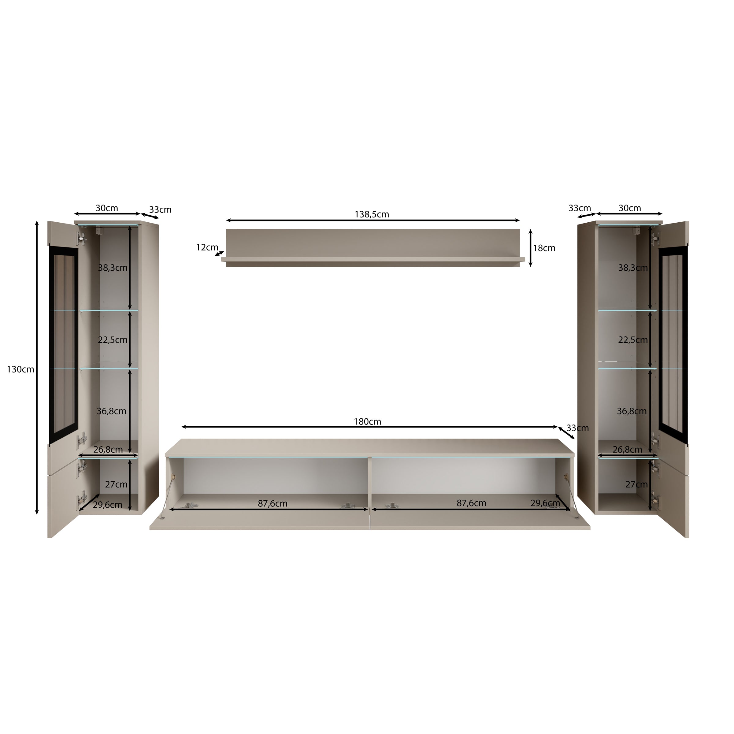 Variety - Wandmeubel - Eiken/Grijs - 180x33x32 cm