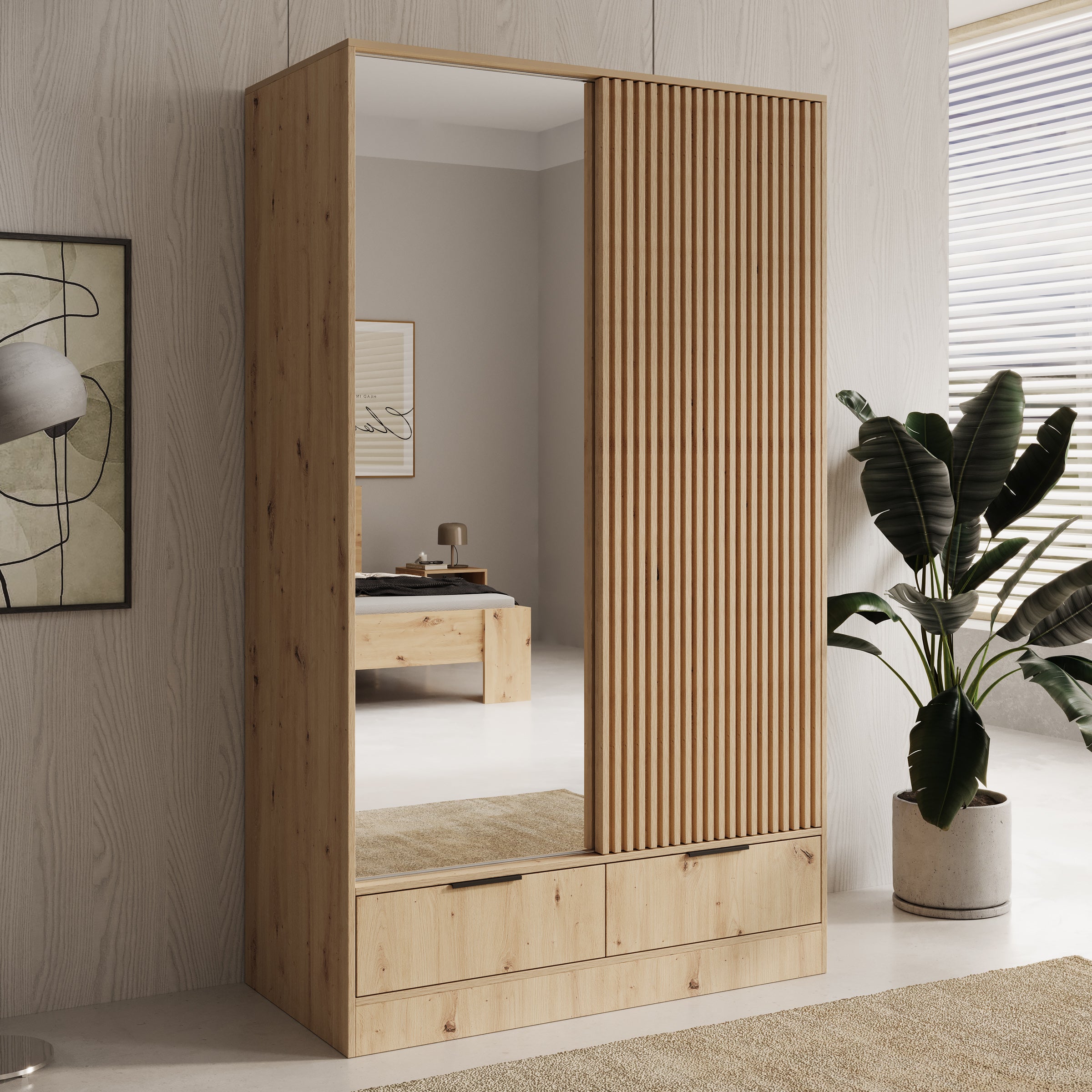 Venn - Kledingkast met schuifdeuren - Eiken - 120x60x204 cm