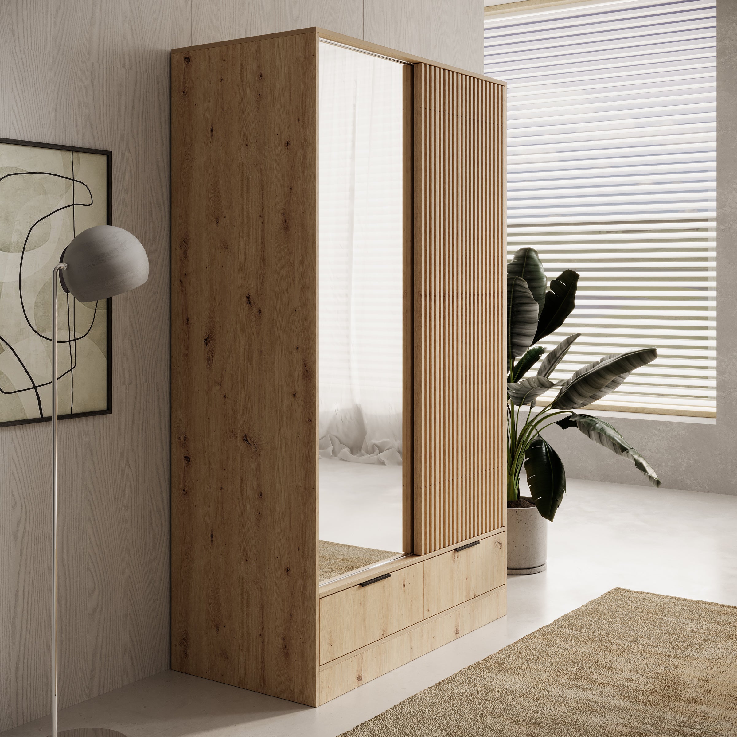 Venn - Kledingkast met schuifdeuren - Eiken - 120x60x204 cm