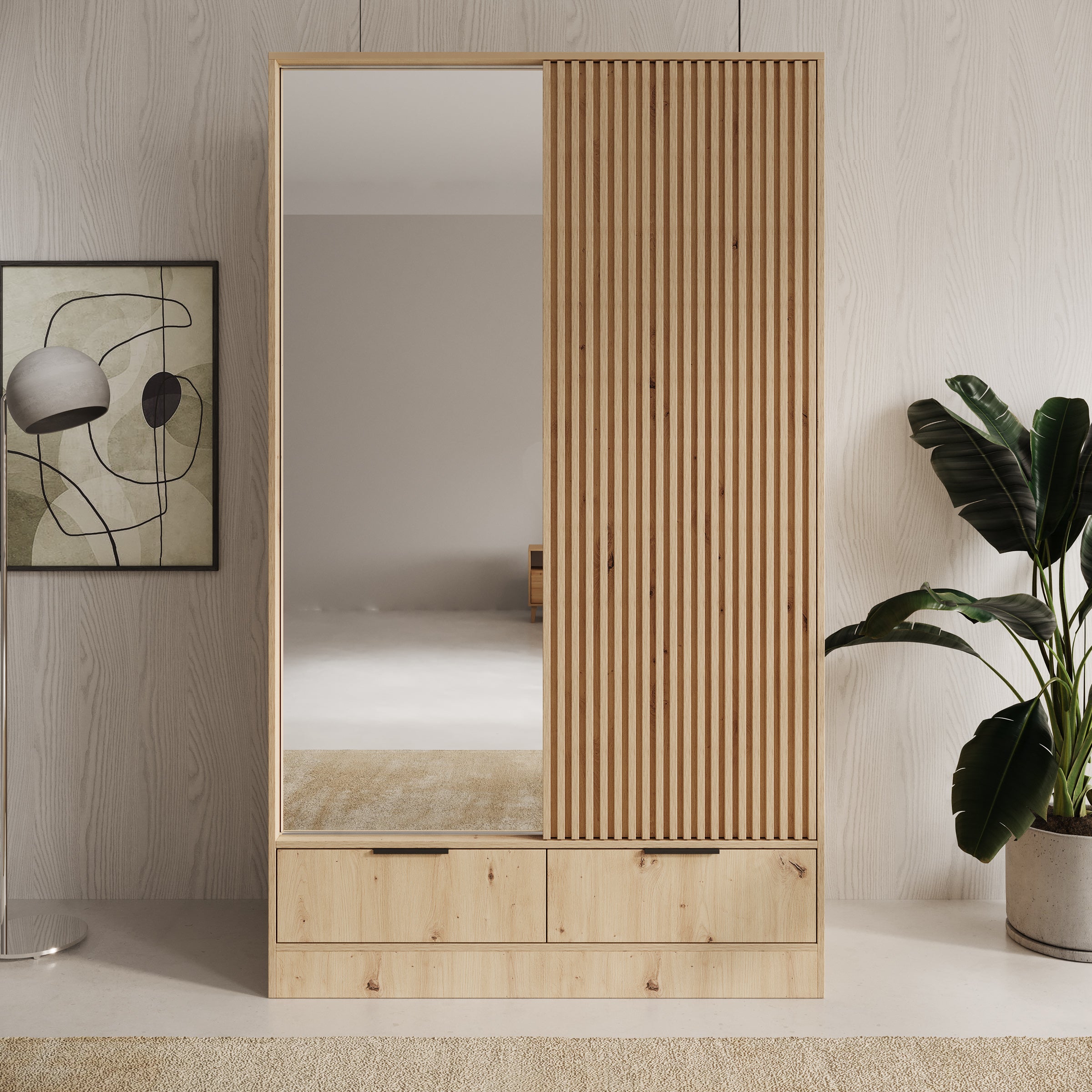 Venn - Kledingkast met schuifdeuren - Eiken - 120x60x204 cm