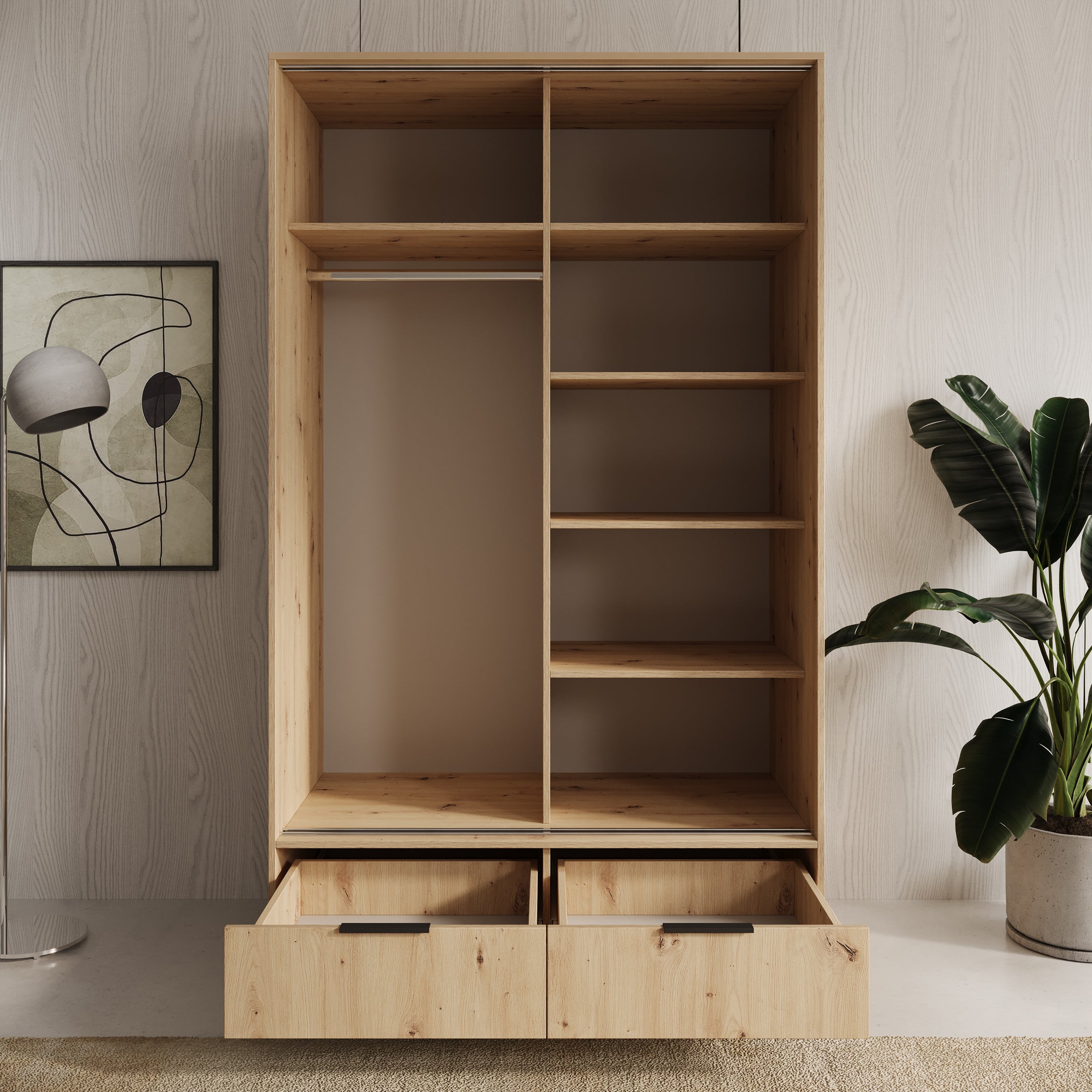 Venn - Kledingkast met schuifdeuren - Eiken - 120x60x204 cm