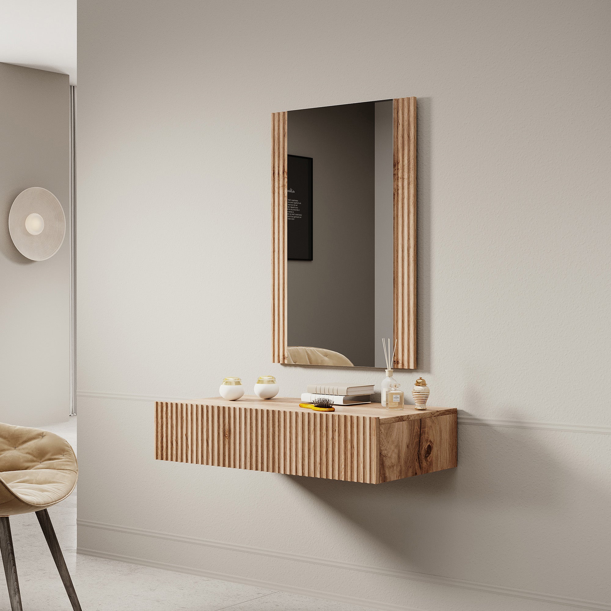 Vintar  - Kaptafel - Eiken - 80x42 cm - Met spiegel